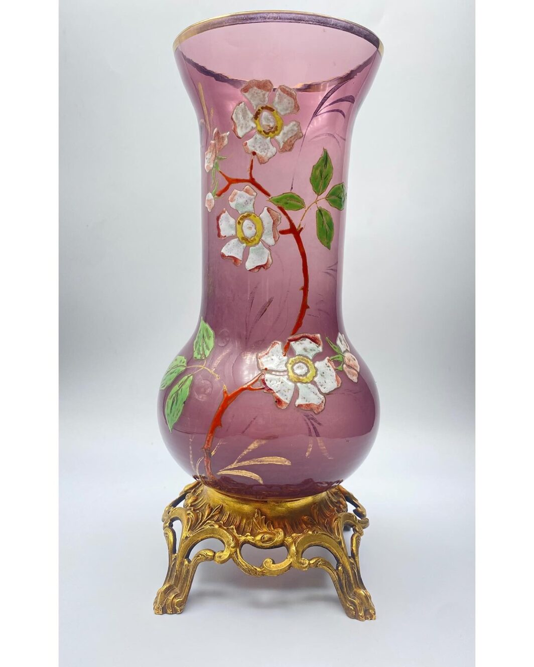 LEGRAS(1839-1916). VASO ART NOUVEAU CON DECORAZIONE A SMALTO CON ROSE CANINE. - immagine 2