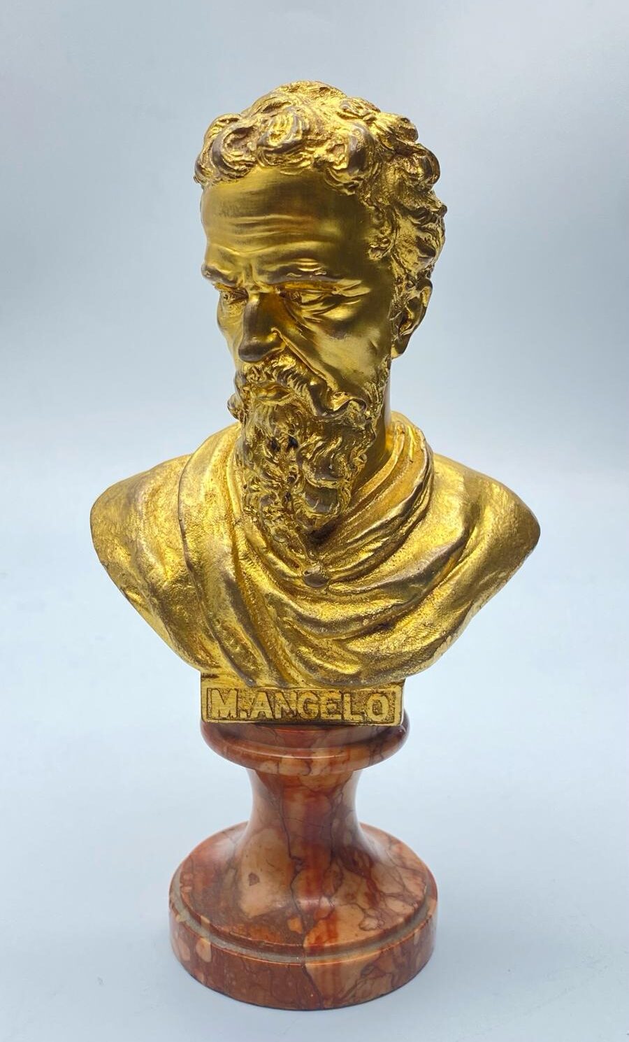BUSTO IN BRONZO DORATO RAFFIGURANTE MICHELANGELO. ITALIA, SECONDA META' XIX SECOLO