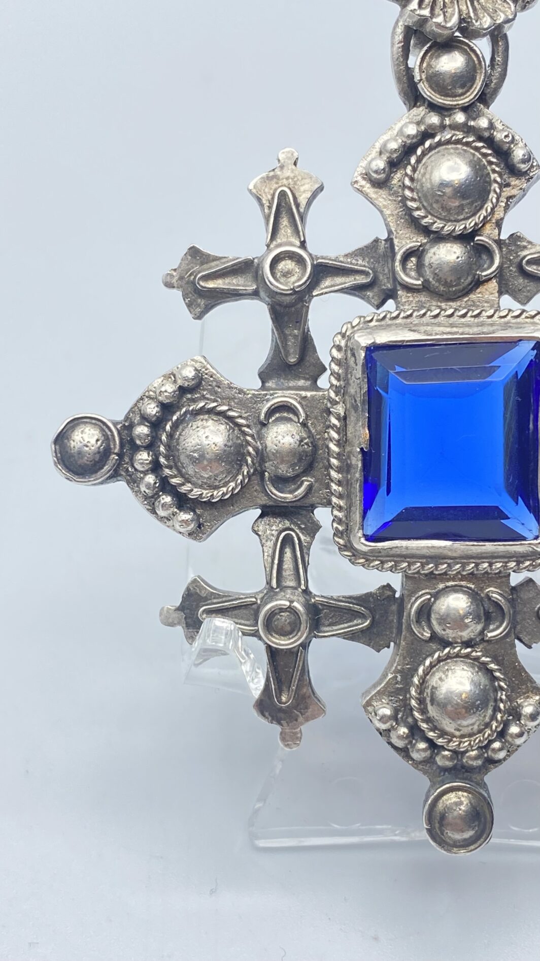 CROCE DEL REAL ORDINE DEL SANTO SEPOLCRO DI GERUSALEMME IN ARGENTO MASSICCIO E PIETRA BLU CENTRALE. XX sec. - immagine 9