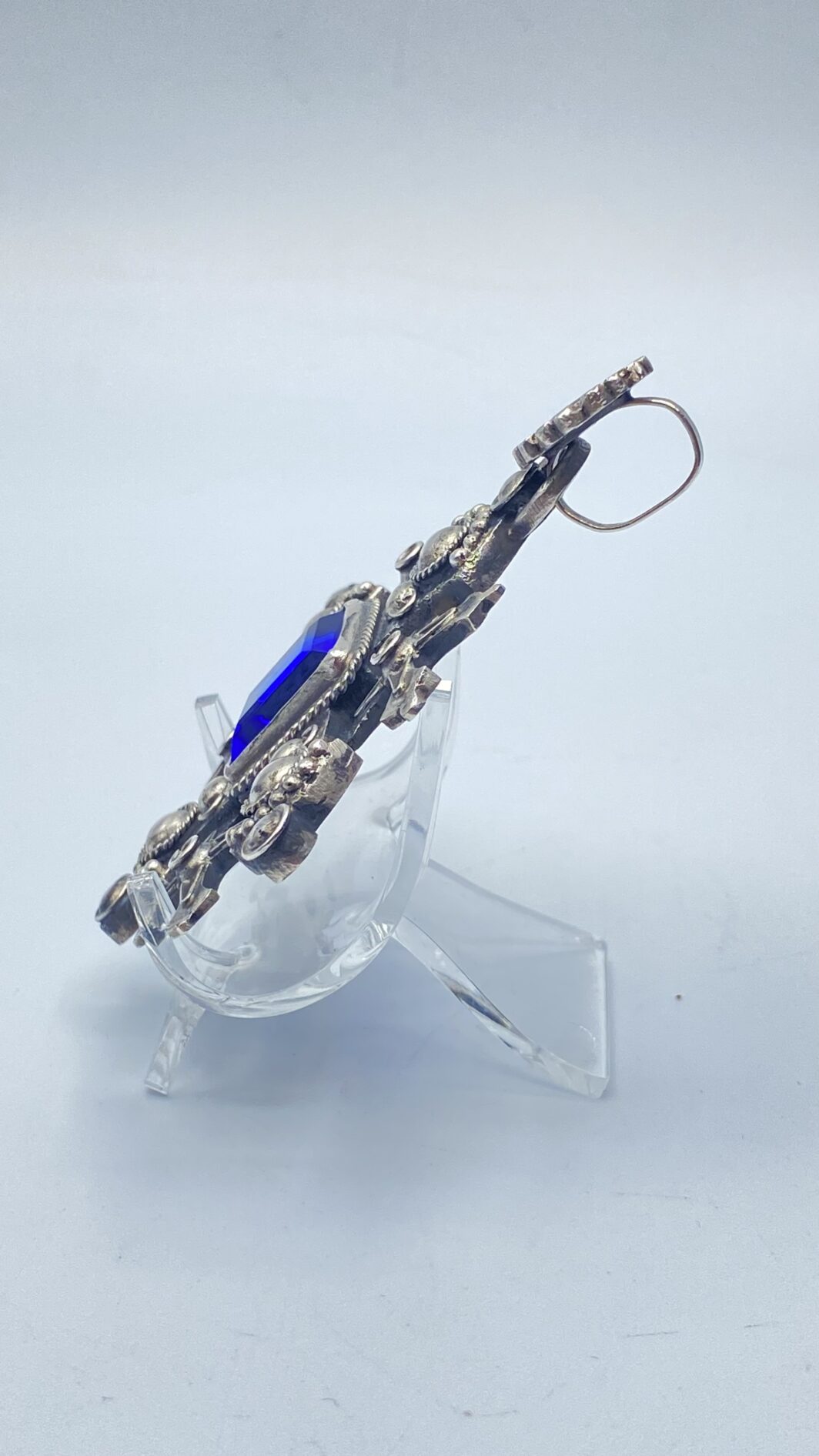 CROCE DEL REAL ORDINE DEL SANTO SEPOLCRO DI GERUSALEMME IN ARGENTO MASSICCIO E PIETRA BLU CENTRALE. XX sec. - immagine 7