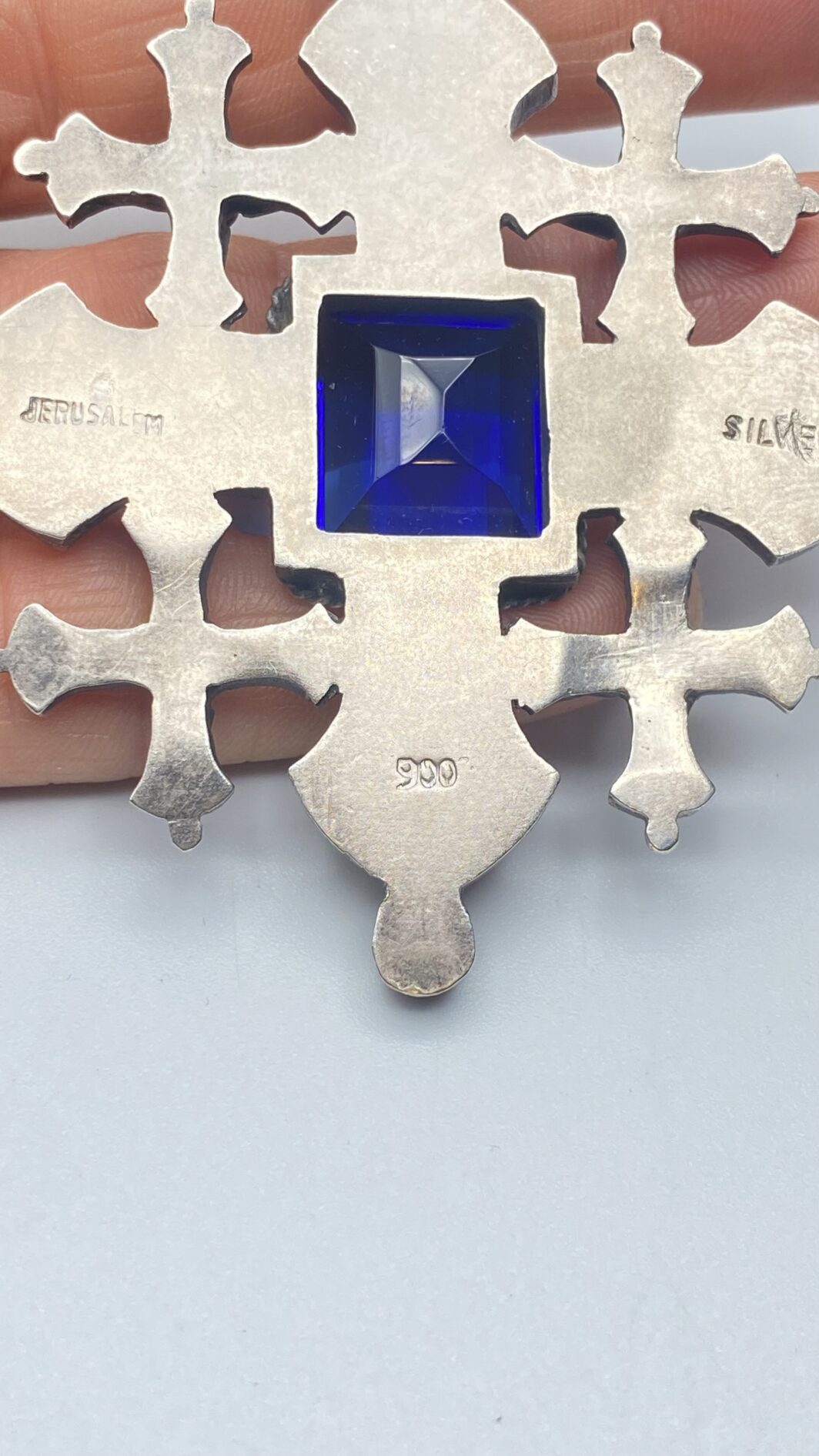 CROCE DEL REAL ORDINE DEL SANTO SEPOLCRO DI GERUSALEMME IN ARGENTO MASSICCIO E PIETRA BLU CENTRALE. XX sec. - immagine 4
