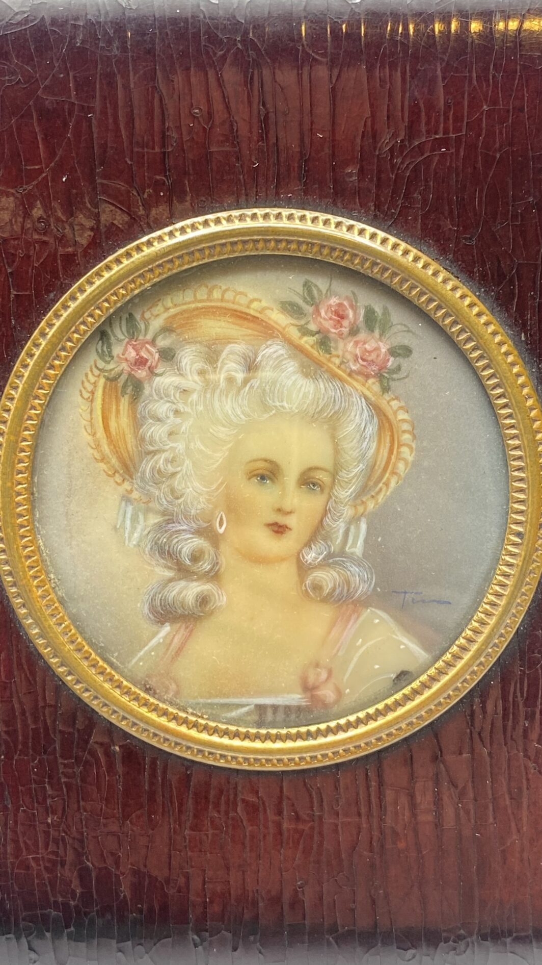 PORTAGIOIE ART DECO IN LEGNO CON CARILLON E MINIATURA DI MADAME ELISABETH DI FRANCIA. FRANCIA, PRIMA METÀ DEL XX sec. - immagine 4