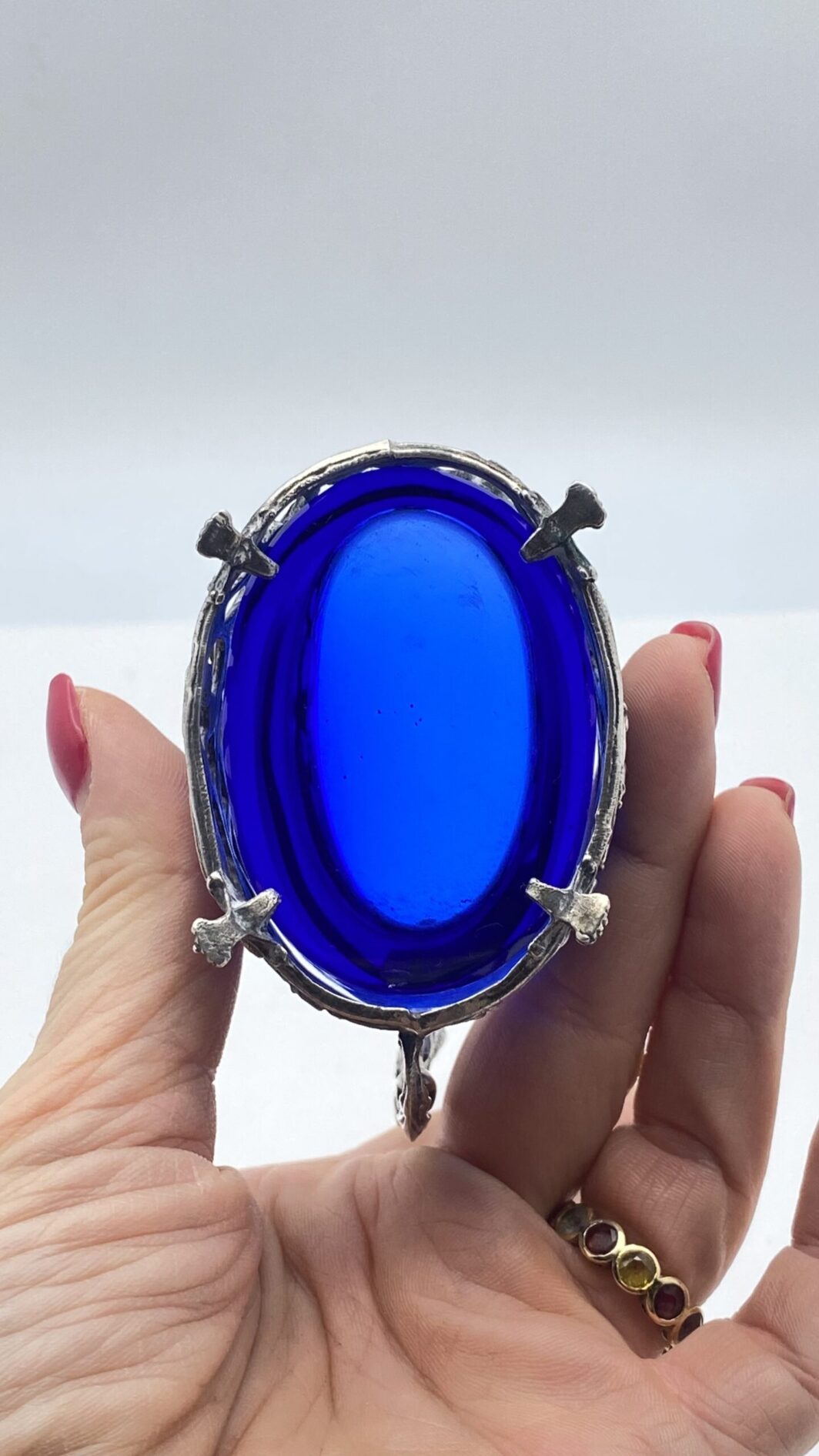 ARGENTO. PAIO DI SALIERE CON OPALINE BLU. SECONDA METÀ XIX sec. - immagine 12