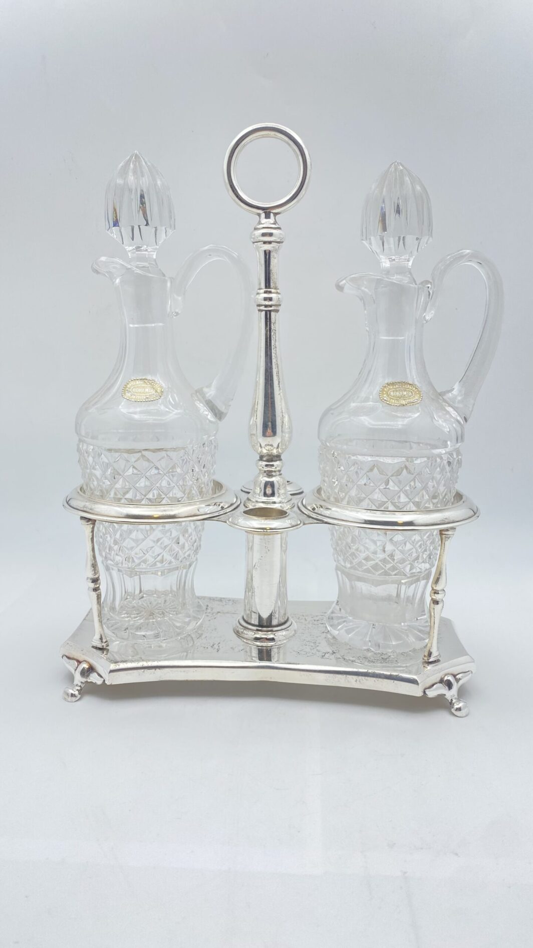 BERNDORF METALWARE FACTORY ARTHUR KRUPP. CRISTALLO DI BOEMIA E SHEFFIELD. CRUET FINE XIX sec. - immagine 3