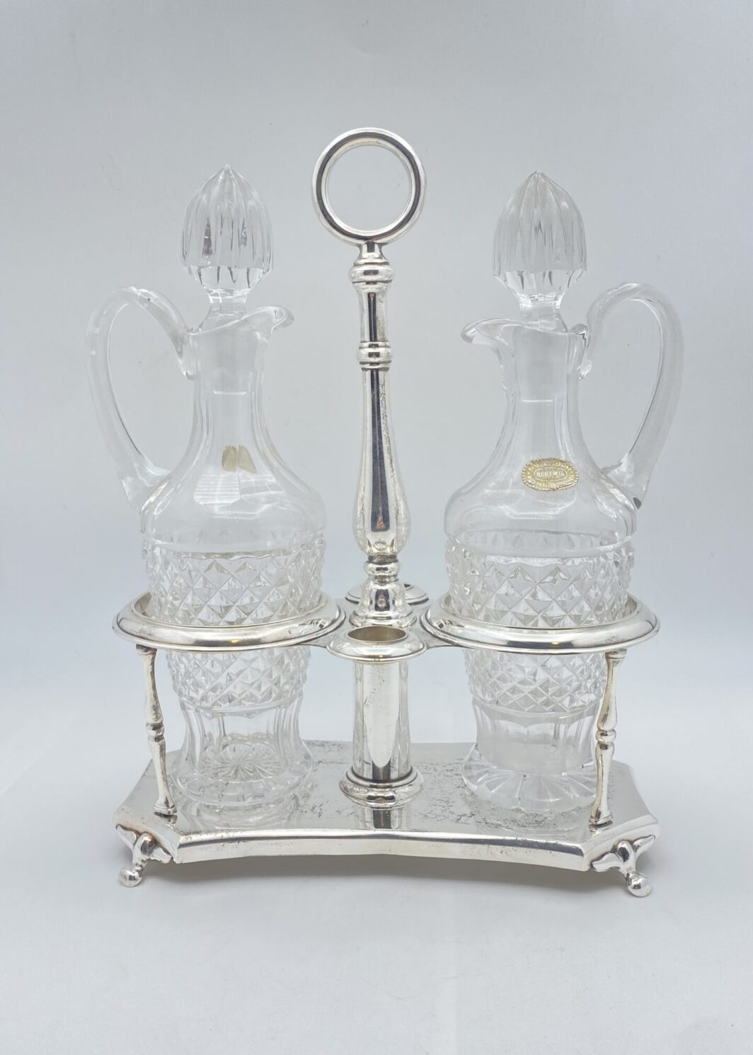BERNDORF METALWARE FACTORY ARTHUR KRUPP. CRISTALLO DI BOEMIA E SHEFFIELD. CRUET FINE XIX sec.