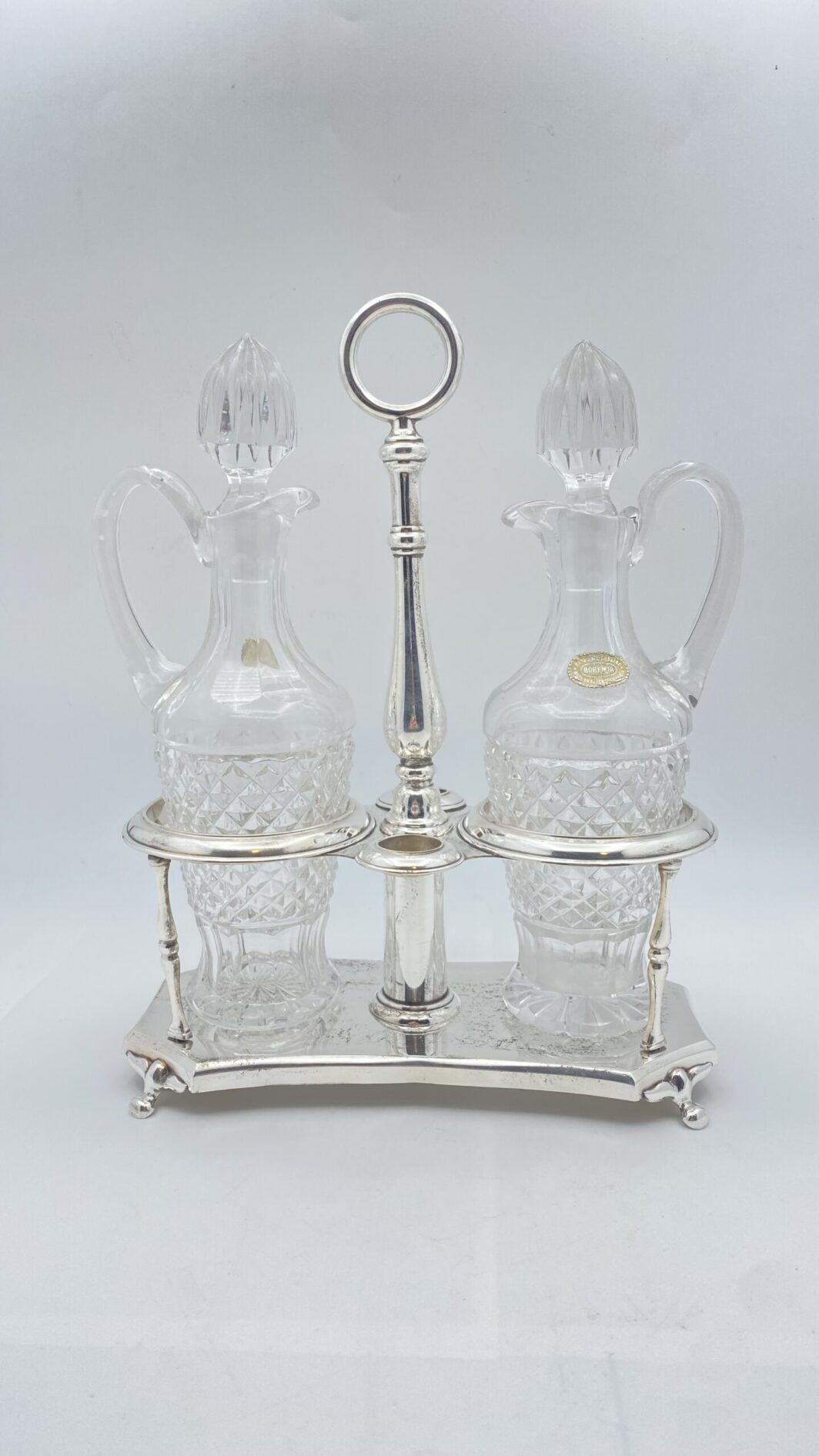BERNDORF METALWARE FACTORY ARTHUR KRUPP. CRISTALLO DI BOEMIA E SHEFFIELD. CRUET FINE XIX sec.