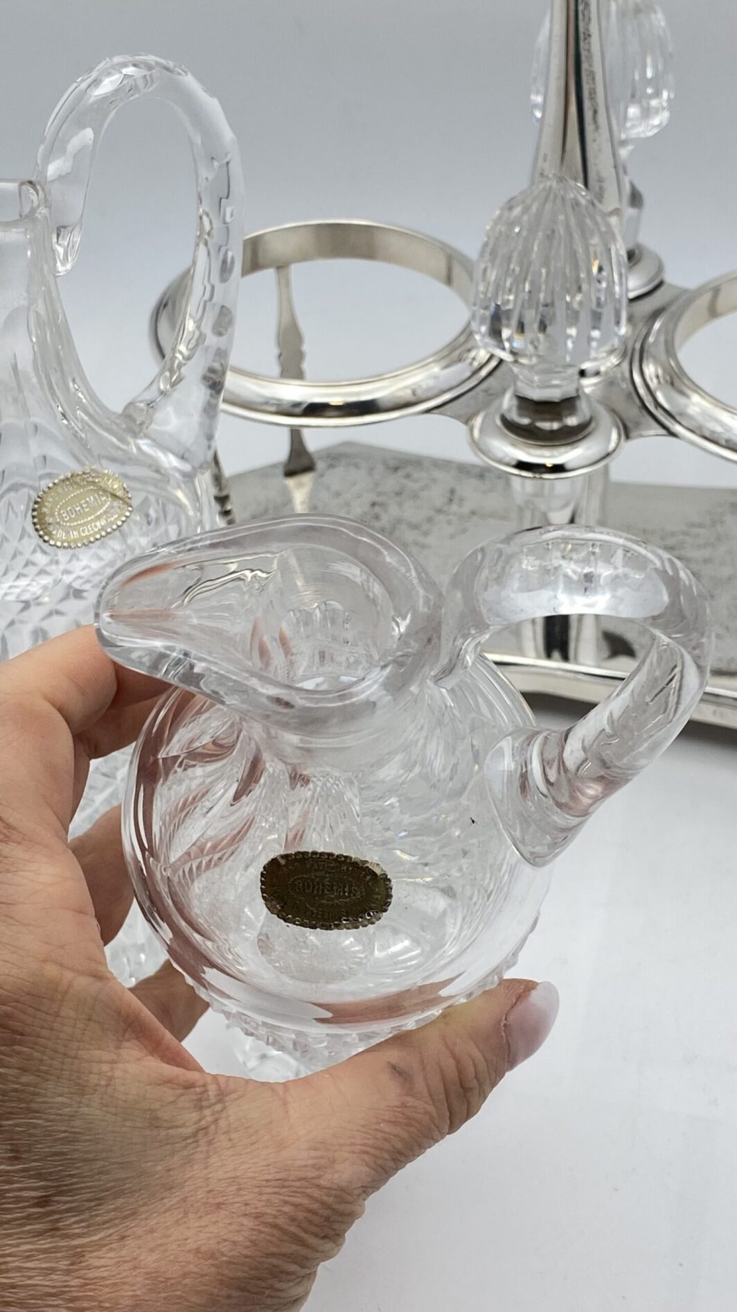 BERNDORF METALWARE FACTORY ARTHUR KRUPP. CRISTALLO DI BOEMIA E SHEFFIELD. CRUET FINE XIX sec. - immagine 13