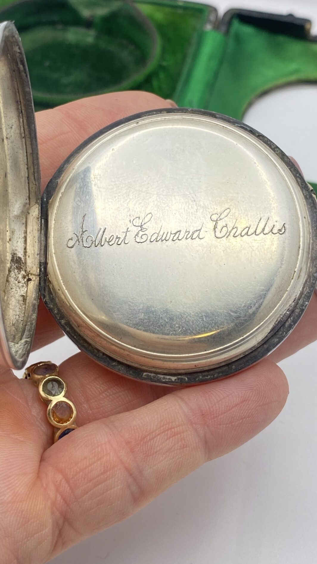 ARGENTO E ORO. OROLOGIO DEL 1892 CON PORTAOROLOGIO DATATO 1908. - immagine 15