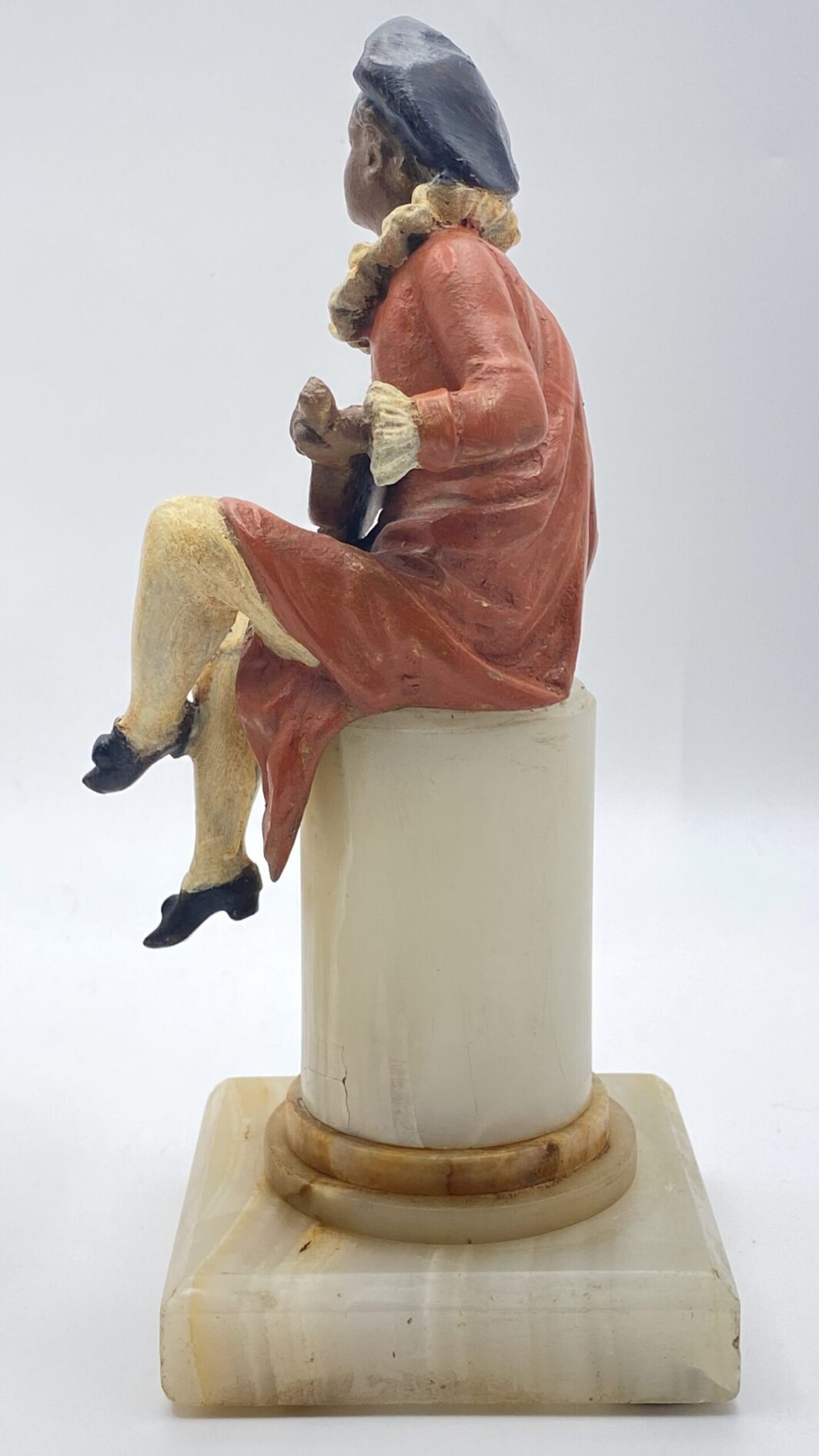 FIGURE DELLA COMMEDIA DELL’ARTE IN ANTIMONIO POLICROMO SU COLONNE DI ALABASTRO. ITALIA, FINE XIX sec. - immagine 27