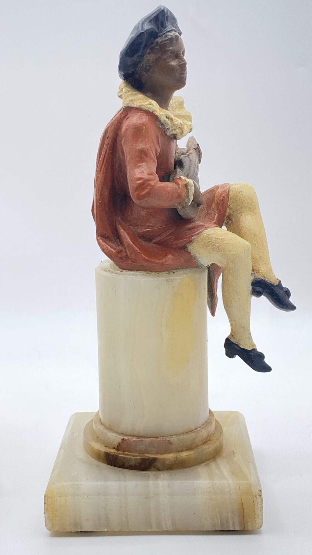 FIGURE DELLA COMMEDIA DELL’ARTE IN ANTIMONIO POLICROMO SU COLONNE DI ALABASTRO. ITALIA, FINE XIX sec. - immagine 21