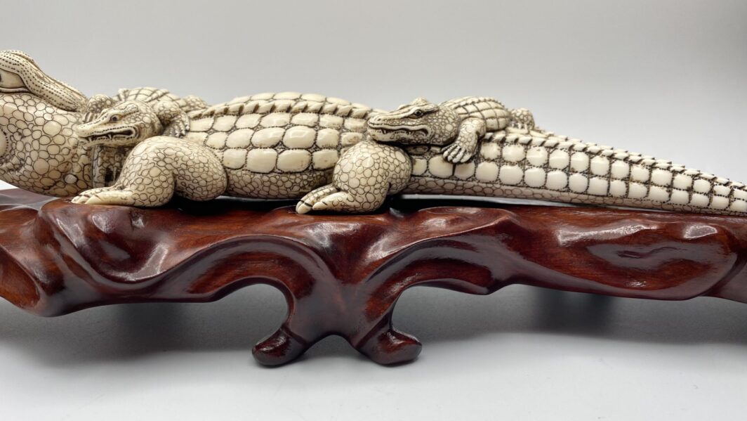 COCCODRILLO IN AVORIO, CON FIRMA DELLO SCULTORE SUL VENTRE. GIAPPONE, INIZI XX sec. - immagine 5