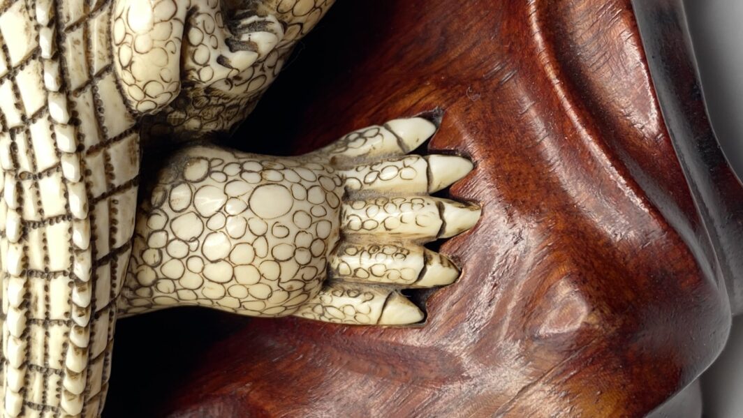 COCCODRILLO IN AVORIO, CON FIRMA DELLO SCULTORE SUL VENTRE. GIAPPONE, INIZI XX sec. - immagine 17