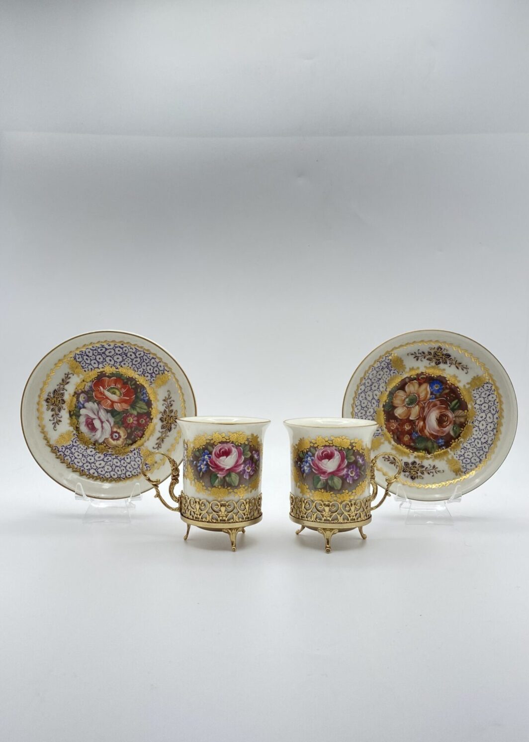 TÊTE-À-TÊTE DI TAZZINE LIMOGES DIPINTE A MANO.  FRANCIA, VINTAGE XX sec.