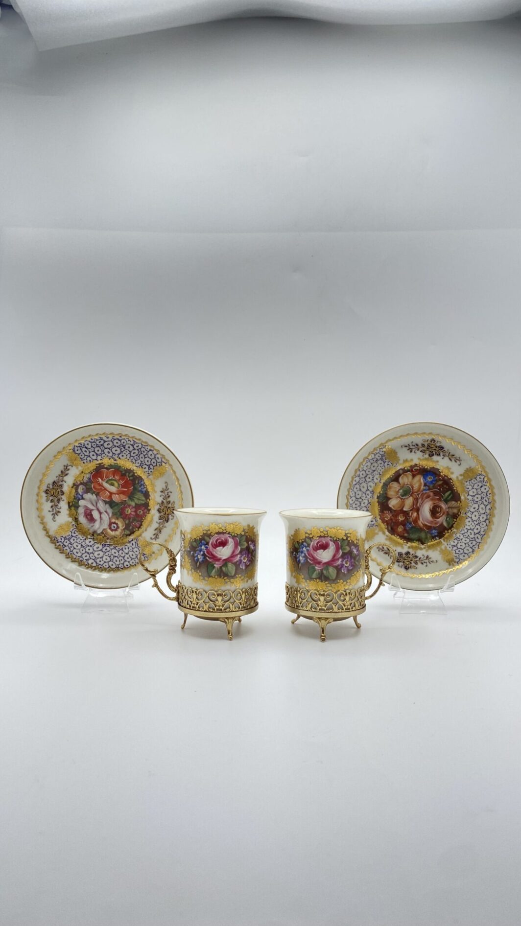 TÊTE-À-TÊTE DI TAZZINE LIMOGES DIPINTE A MANO.  FRANCIA, VINTAGE XX sec.