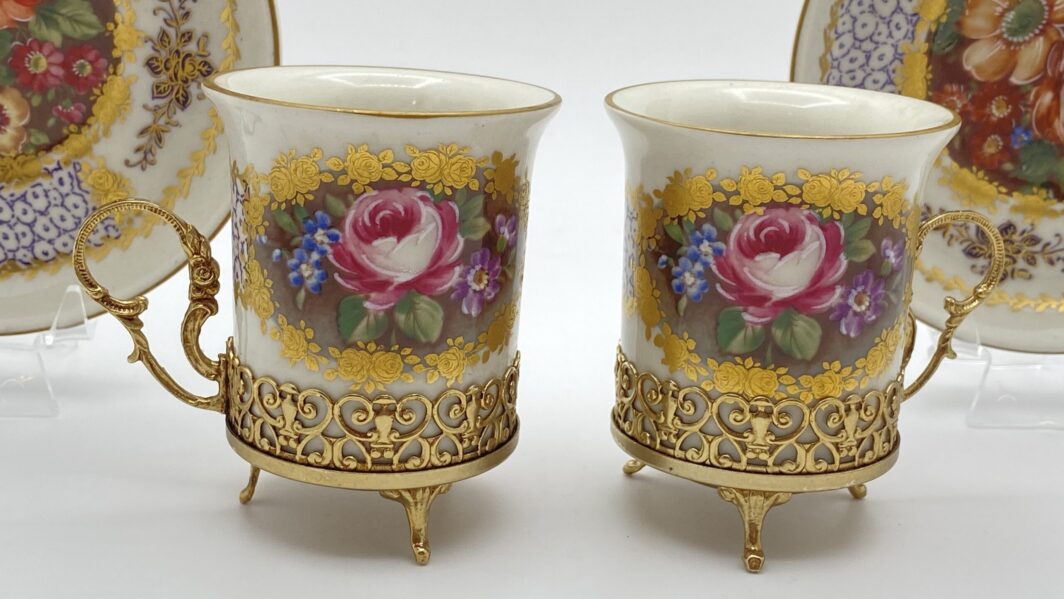 TÊTE-À-TÊTE DI TAZZINE LIMOGES DIPINTE A MANO.  FRANCIA, VINTAGE XX sec. - immagine 3