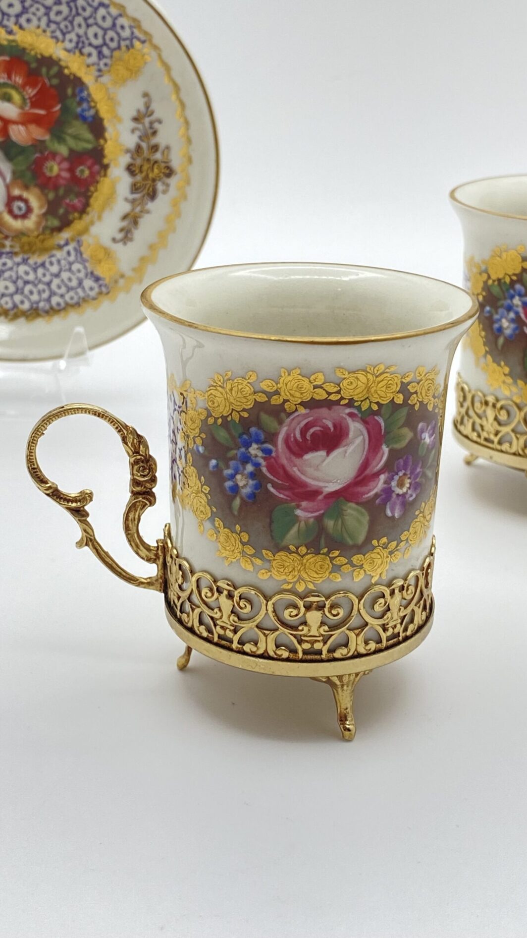 TÊTE-À-TÊTE DI TAZZINE LIMOGES DIPINTE A MANO.  FRANCIA, VINTAGE XX sec. - immagine 4