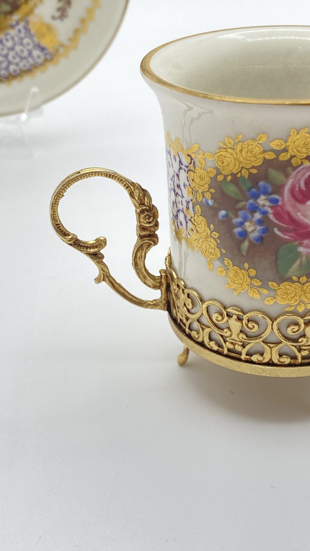 TÊTE-À-TÊTE DI TAZZINE LIMOGES DIPINTE A MANO.  FRANCIA, VINTAGE XX sec. - immagine 5