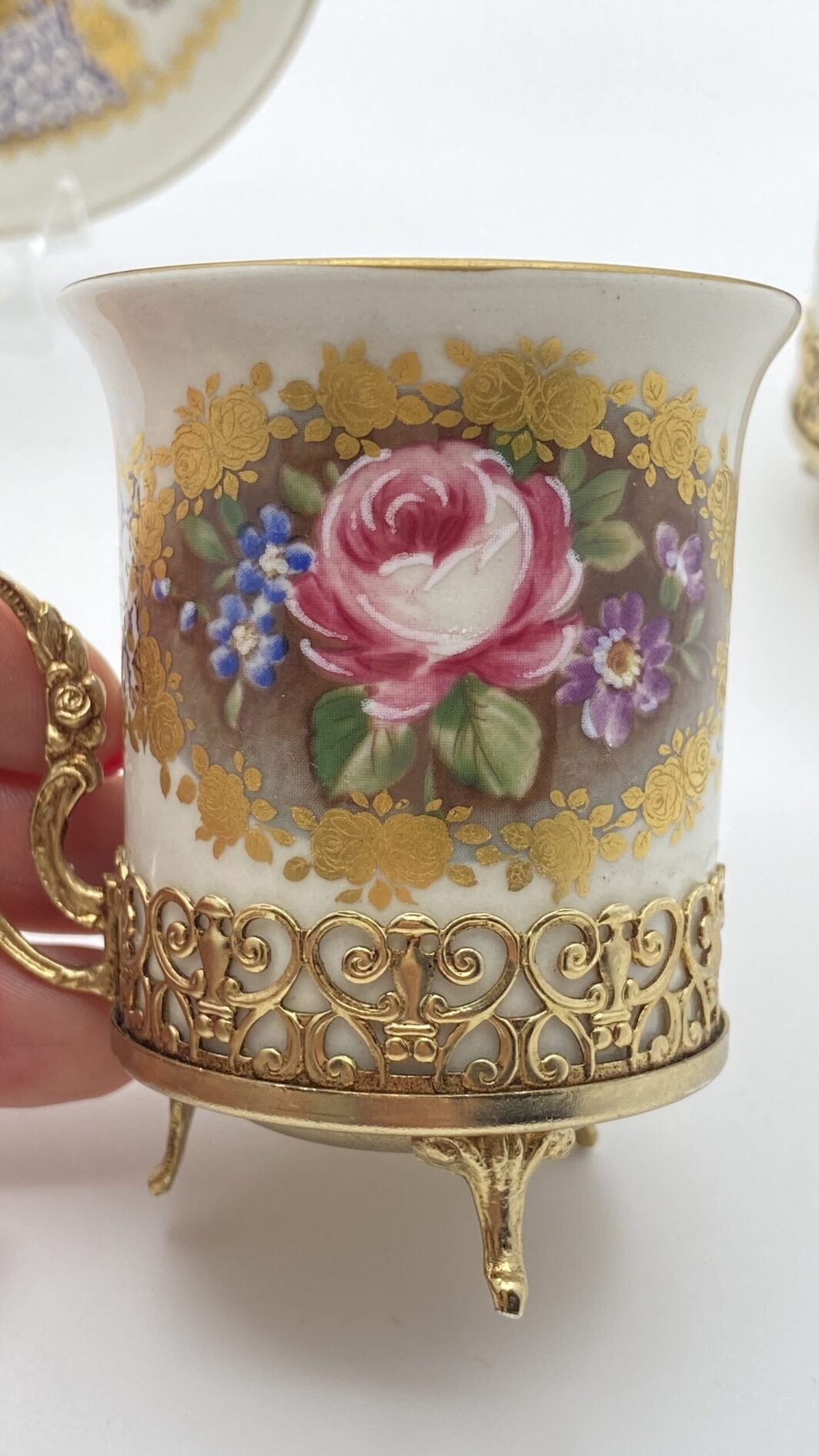 TÊTE-À-TÊTE DI TAZZINE LIMOGES DIPINTE A MANO.  FRANCIA, VINTAGE XX sec. - immagine 6