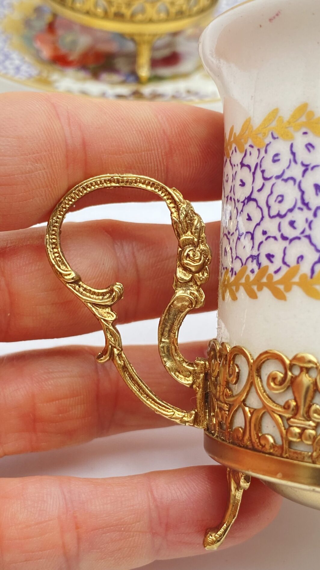 TÊTE-À-TÊTE DI TAZZINE LIMOGES DIPINTE A MANO.  FRANCIA, VINTAGE XX sec. - immagine 16
