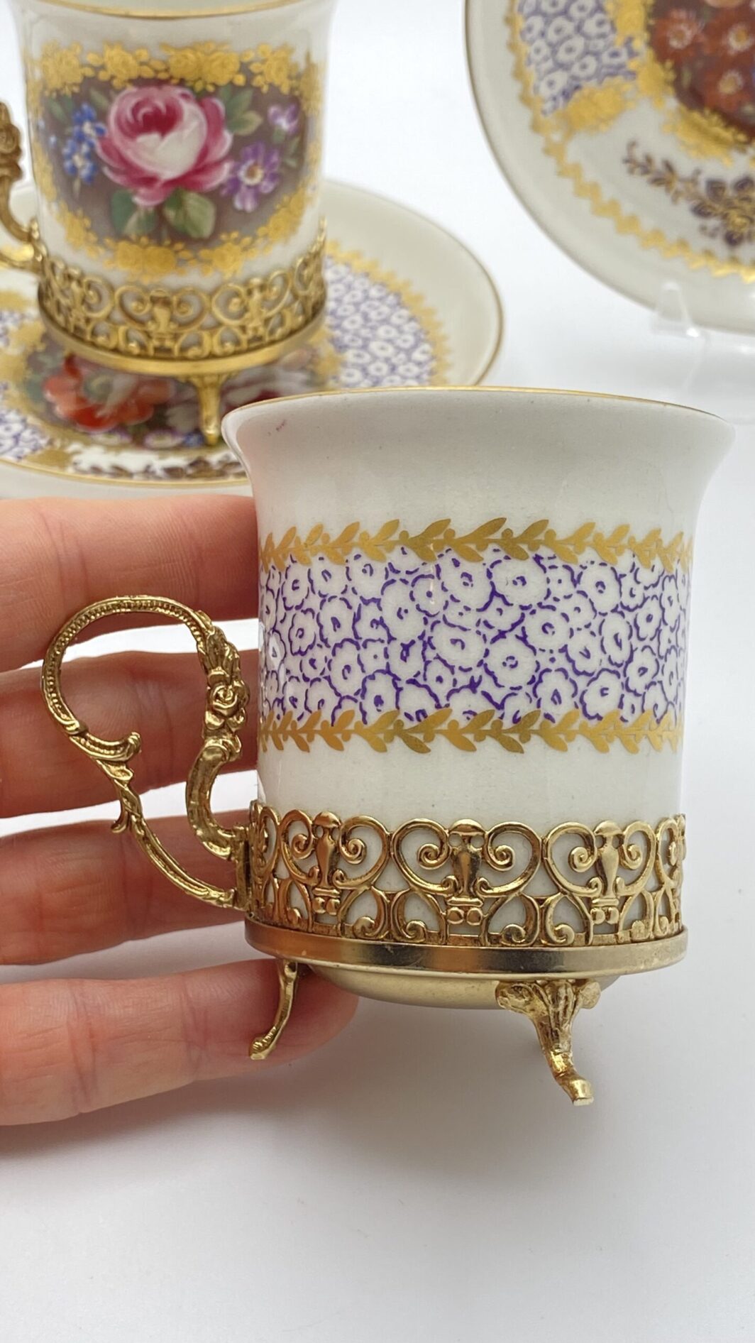 TÊTE-À-TÊTE DI TAZZINE LIMOGES DIPINTE A MANO.  FRANCIA, VINTAGE XX sec. - immagine 17