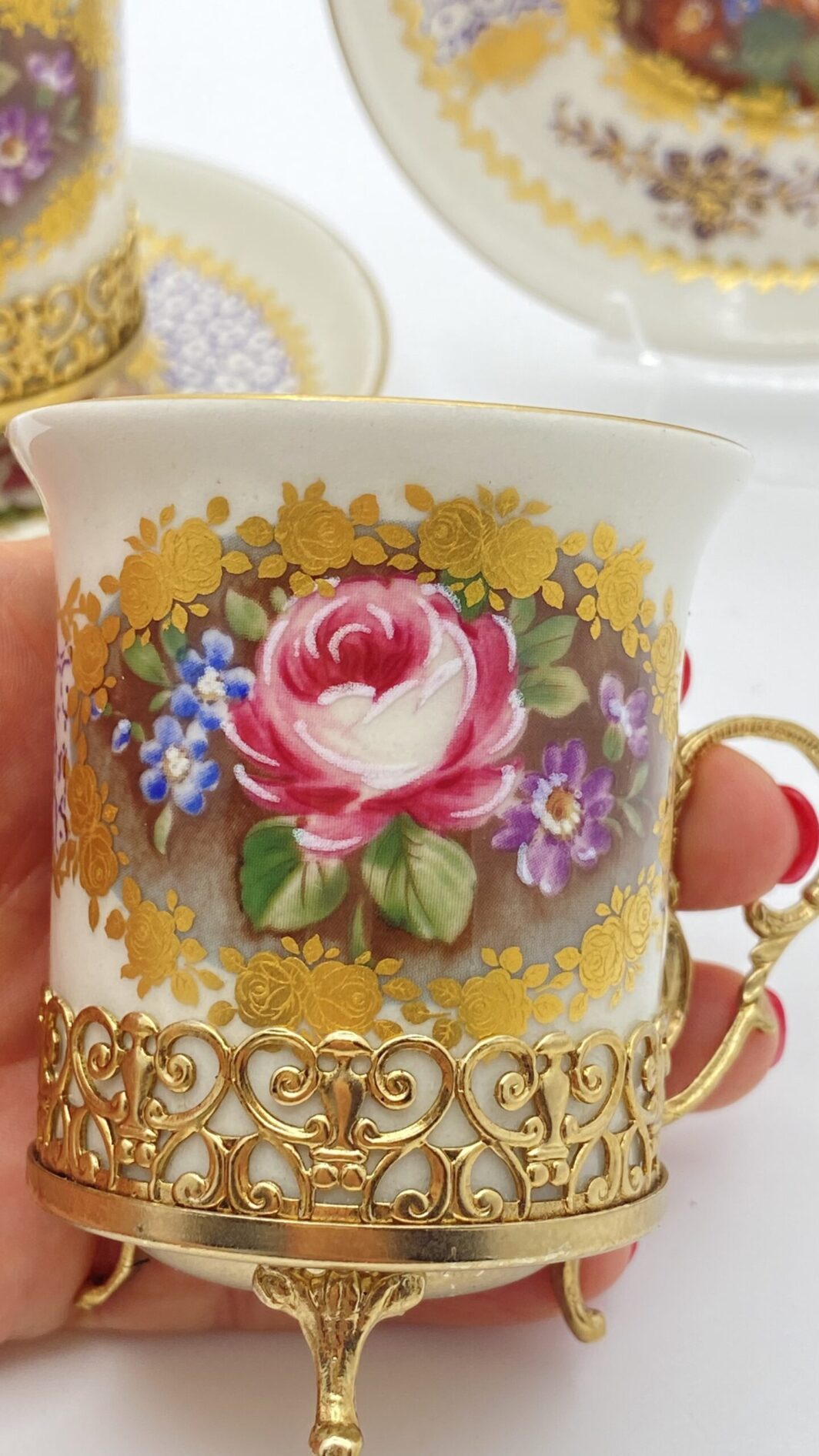 TÊTE-À-TÊTE DI TAZZINE LIMOGES DIPINTE A MANO.  FRANCIA, VINTAGE XX sec. - immagine 19