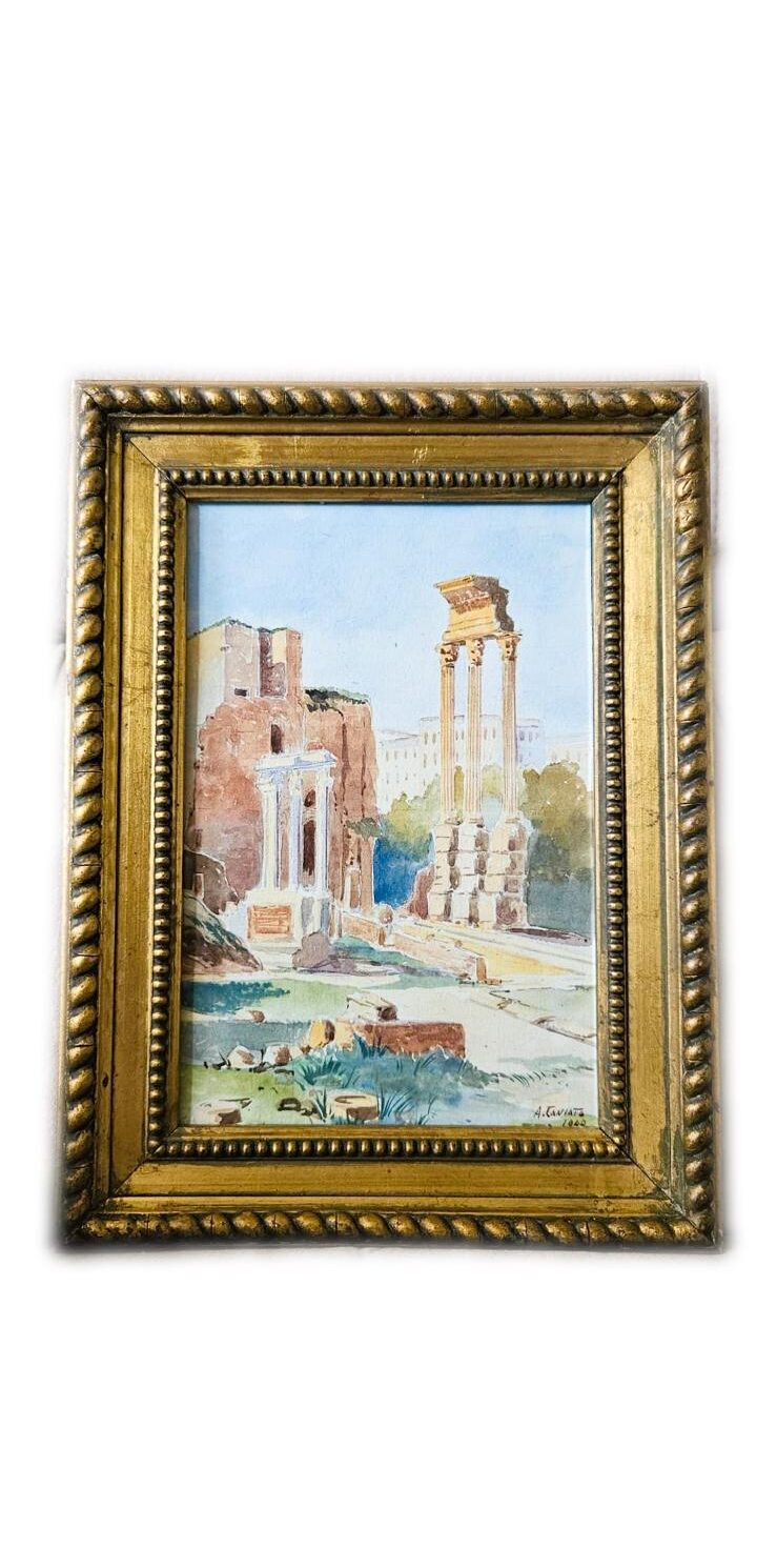 "A. CANIATO" 1949. ACQUERELLO CON RUDERI ROMANI.