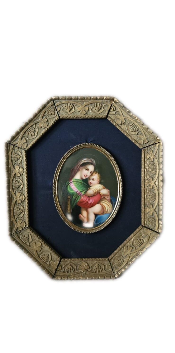 MADONNA DELLA SEGGIOLA. PLACCA IN PORCELLANA, XIX SECOLO