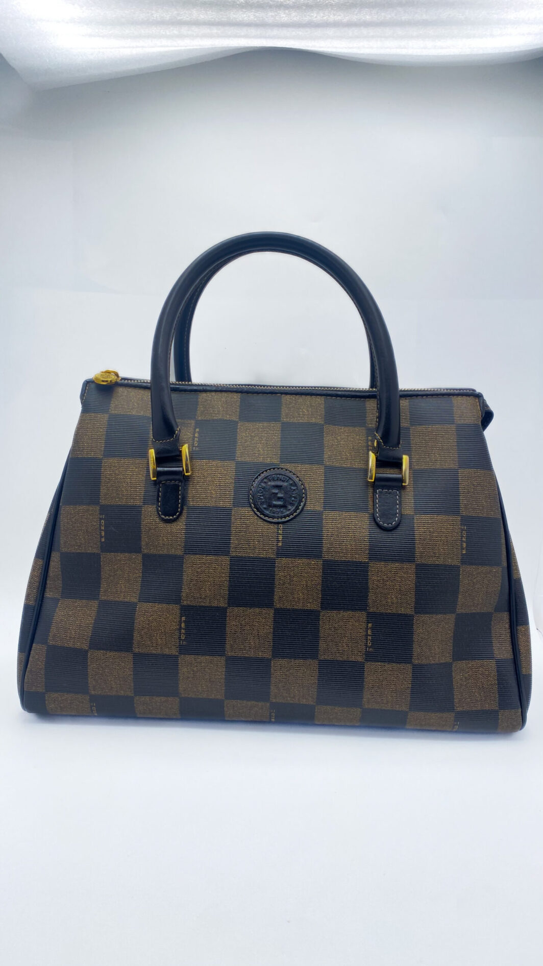 FENDI PEQUIN PVC BORSA A MANO VINTAGE IN PELLE MARRONE NERO - immagine 22