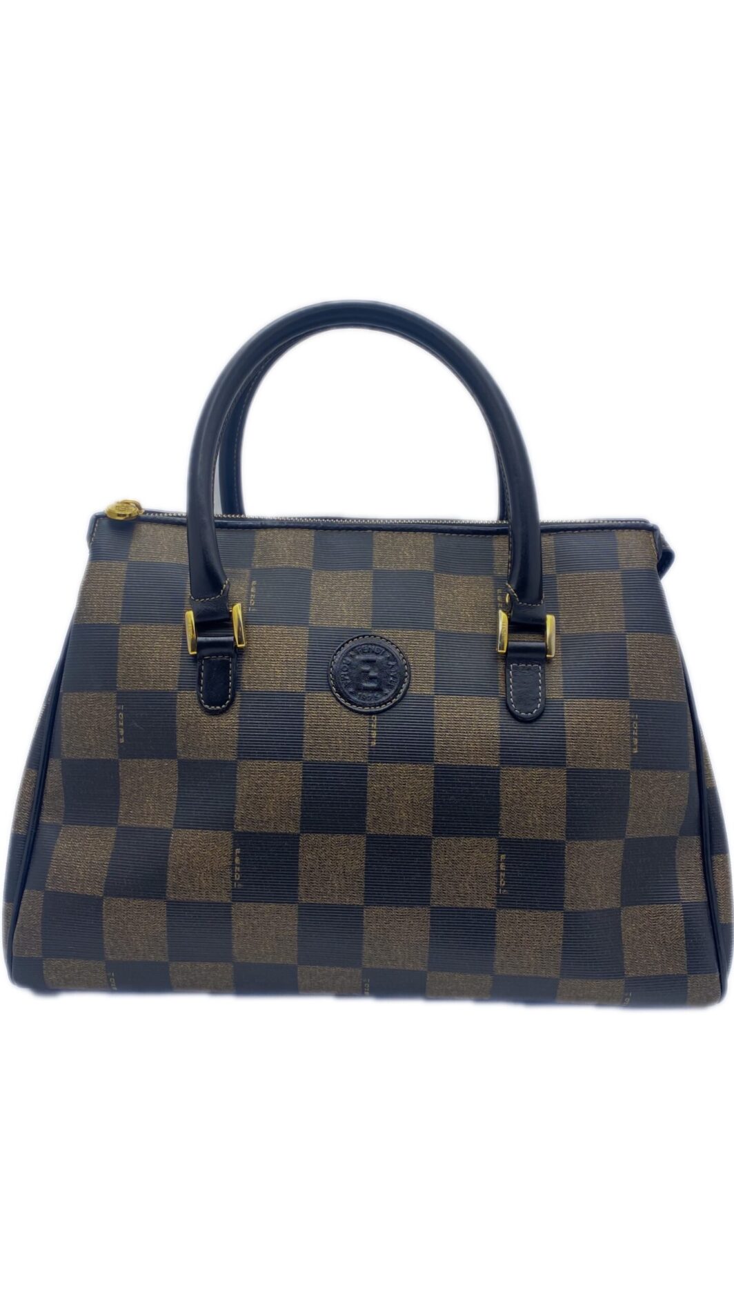 FENDI PEQUIN PVC BORSA A MANO VINTAGE IN PELLE MARRONE NERO - immagine 21