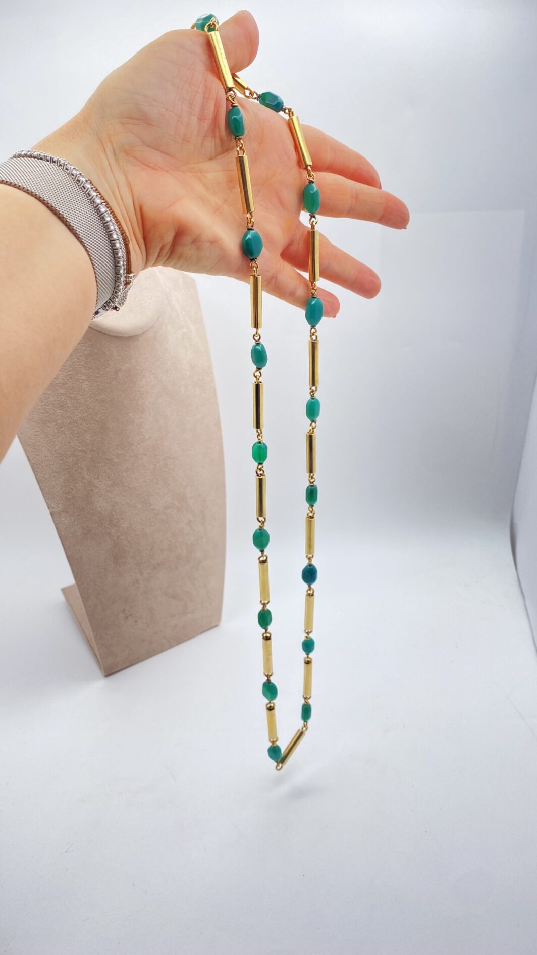COLLANA ART DECO IN ARGENTO DORATO E AGATE VERDI. FRANCIA ANNI ‘30 ca. - immagine 8