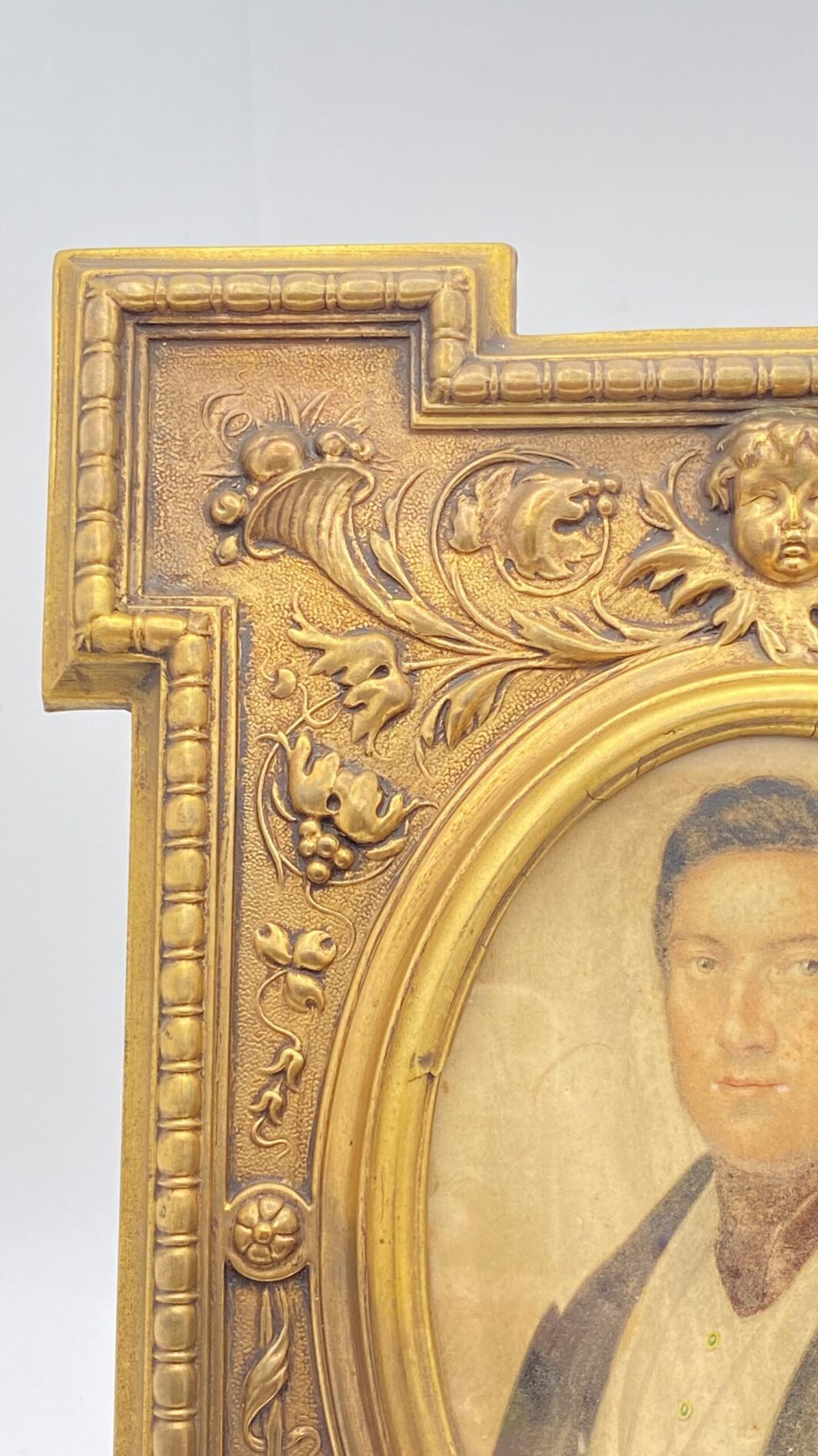 ACQUERELLO RAFFIGURANTE RITRATTO DI NOBILUOMO CON CORNICE IN ORMOLU, INIZI XIX sec. CARLO X - immagine 5