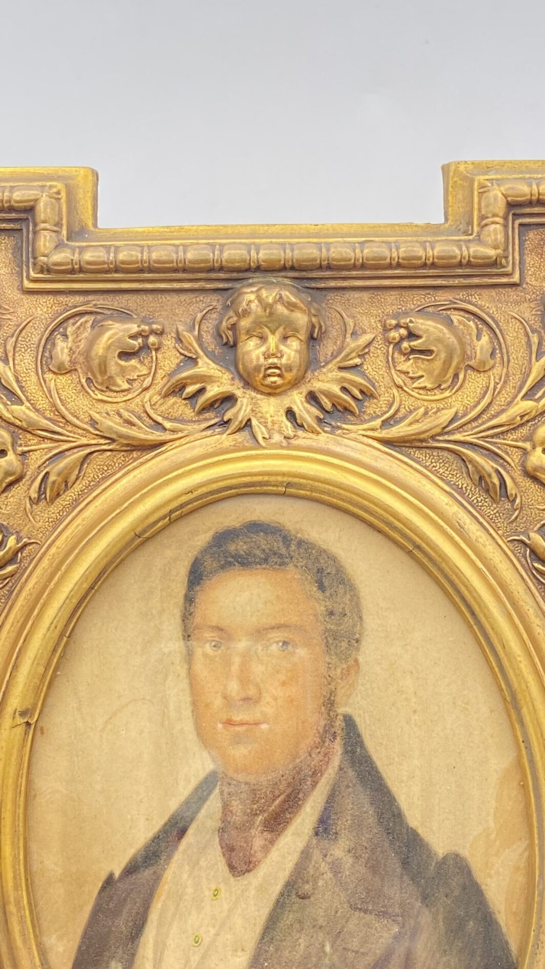 ACQUERELLO RAFFIGURANTE RITRATTO DI NOBILUOMO CON CORNICE IN ORMOLU, INIZI XIX sec. CARLO X - immagine 6