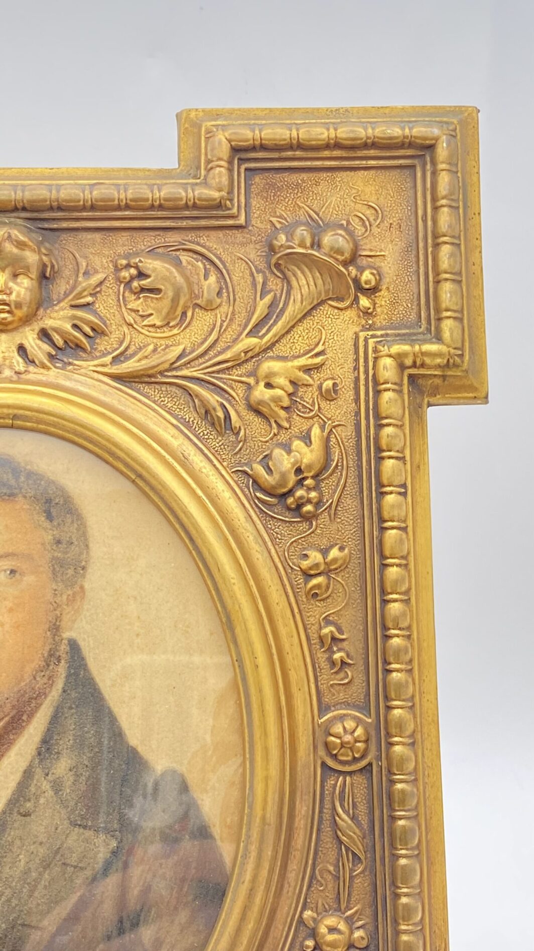 ACQUERELLO RAFFIGURANTE RITRATTO DI NOBILUOMO CON CORNICE IN ORMOLU, INIZI XIX sec. CARLO X - immagine 7