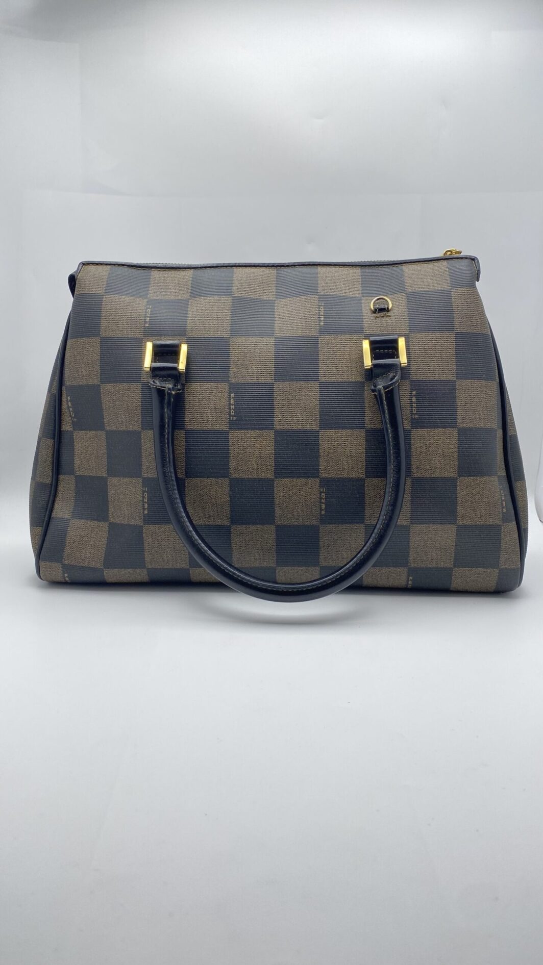 FENDI PEQUIN PVC BORSA A MANO VINTAGE IN PELLE MARRONE NERO - immagine 8