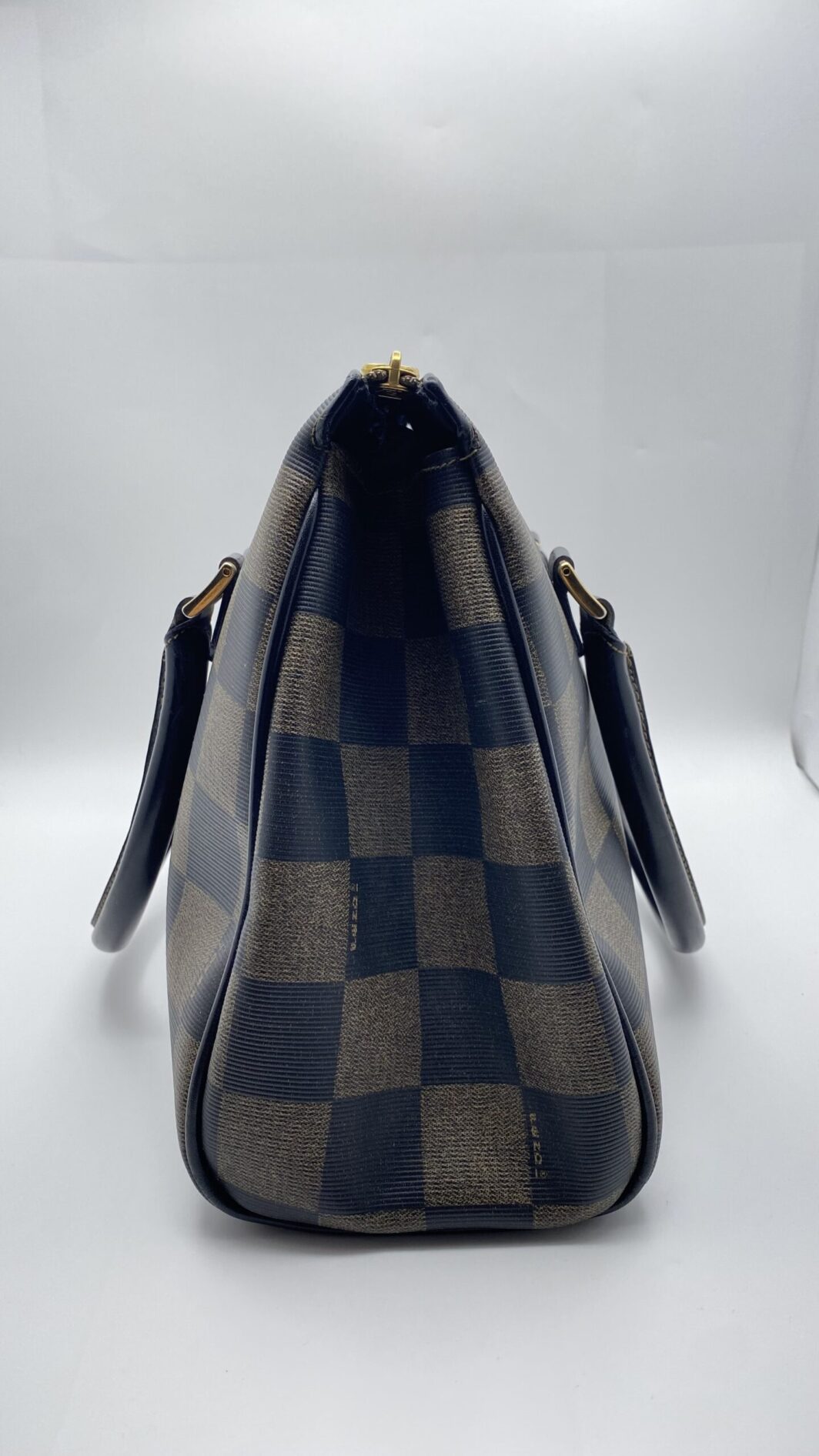 FENDI PEQUIN PVC BORSA A MANO VINTAGE IN PELLE MARRONE NERO - immagine 9