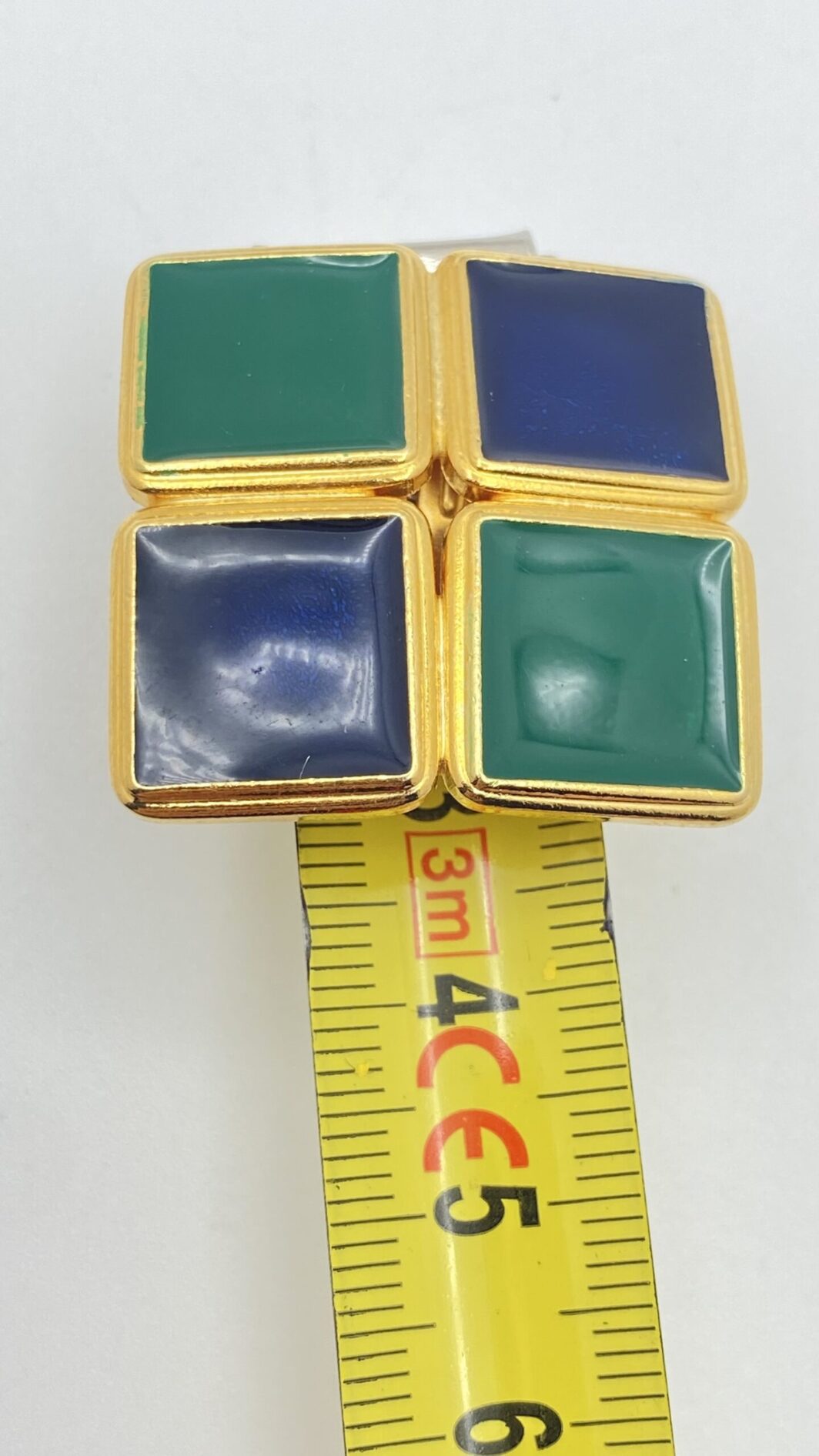 ORECCHINI VINTAGE ANNI ‘80 A SMALTI BLU E VERDI. UNSIGNED. - immagine 9
