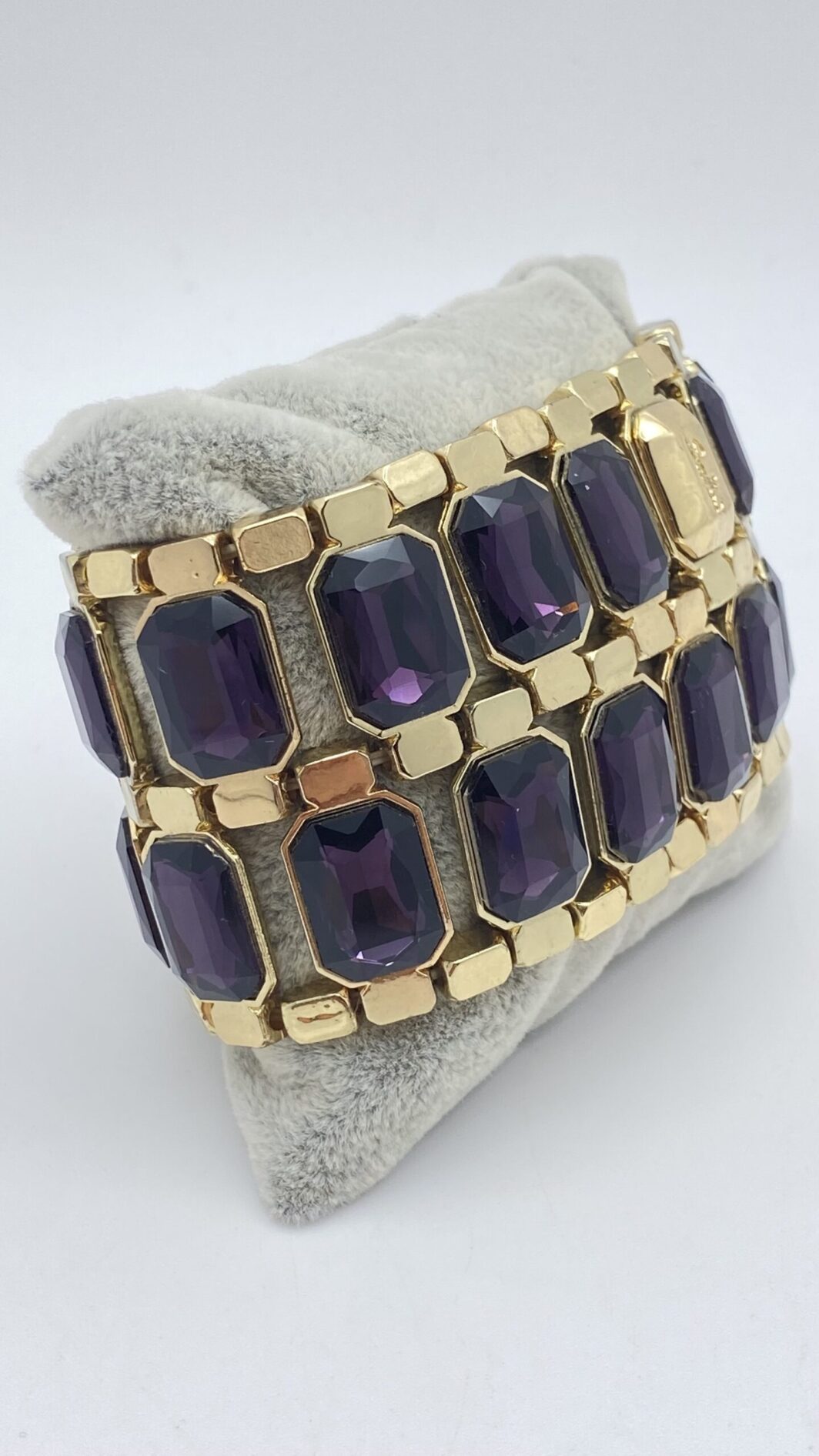 “SODINI” VINTAGE. BRACCIALE ELASTICO IN METALLO GOLDTONE E CRISTALLI. - immagine 4