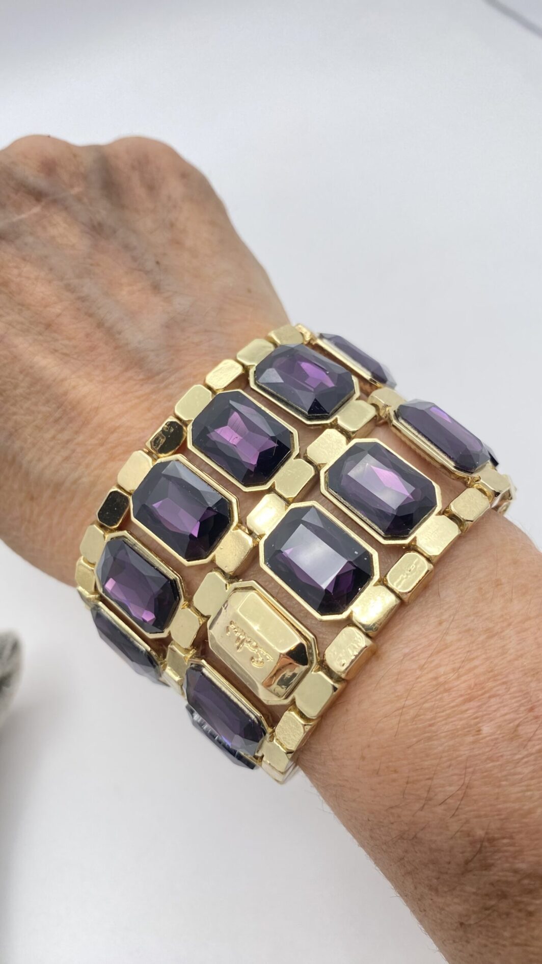 “SODINI” VINTAGE. BRACCIALE ELASTICO IN METALLO GOLDTONE E CRISTALLI. - immagine 7