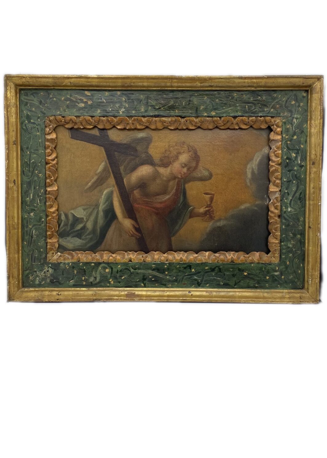 ANGELO DELLA PASSIONE: OLIO SU TELA CON CORNICE COEVA INTAGLIATA. ITALIA SECONDA METÀ DEL XIX sec.