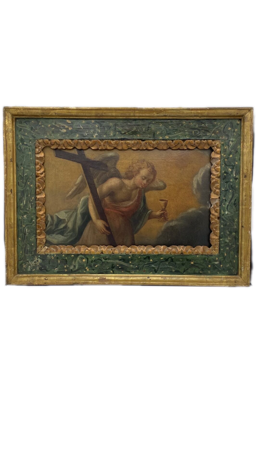 ANGELO DELLA PASSIONE: OLIO SU TELA CON CORNICE COEVA INTAGLIATA. ITALIA SECONDA METÀ DEL XIX sec.