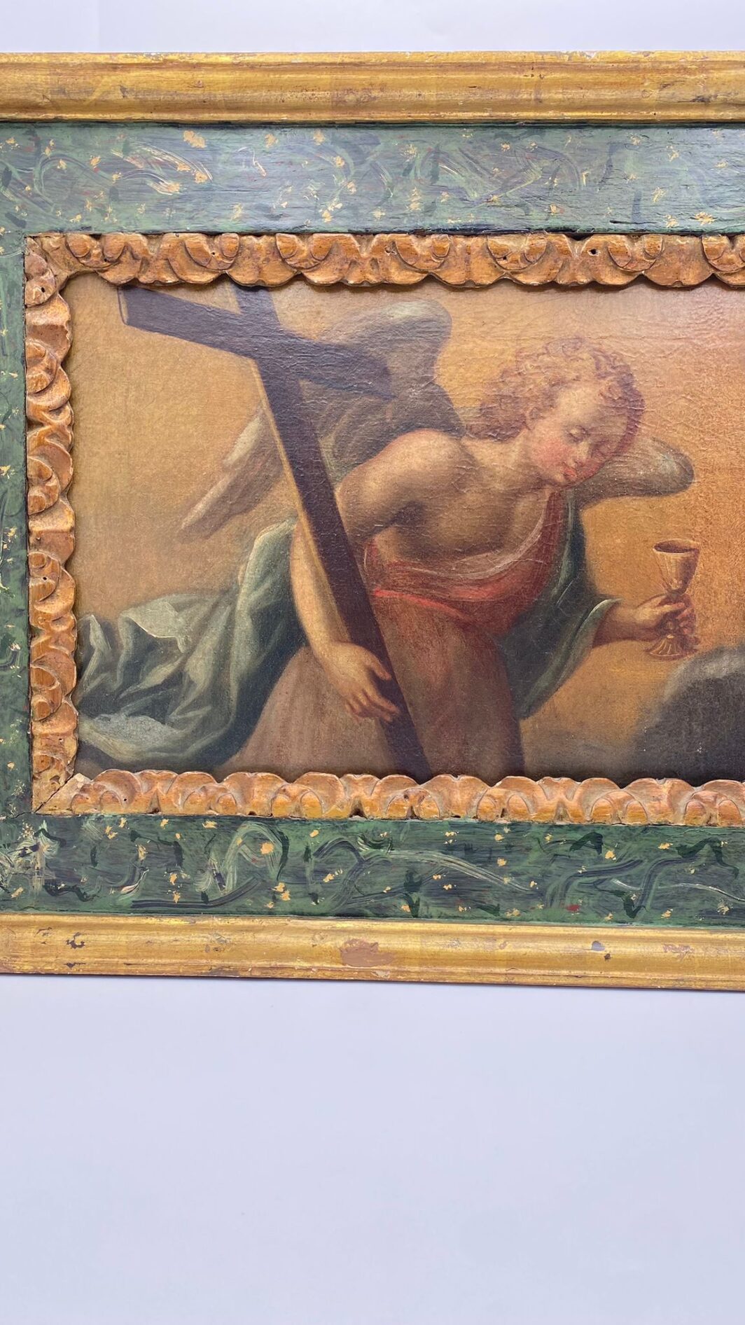 ANGELO DELLA PASSIONE: OLIO SU TELA CON CORNICE COEVA INTAGLIATA. ITALIA SECONDA METÀ DEL XIX sec. - immagine 3