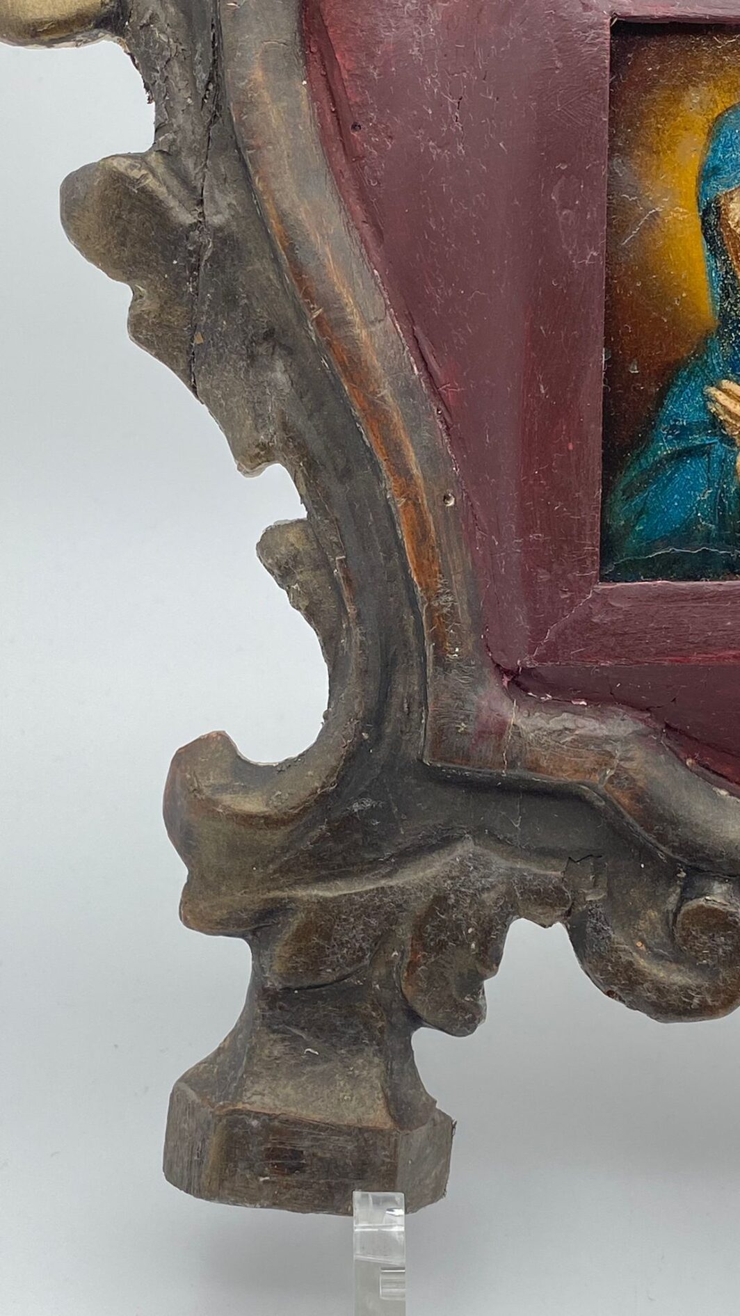 MADONNA DEL XVIII SECOLO DIPINTA SU RAME CON CORNICE IN LEGNO INTAGLIATO COEVA. - immagine 4