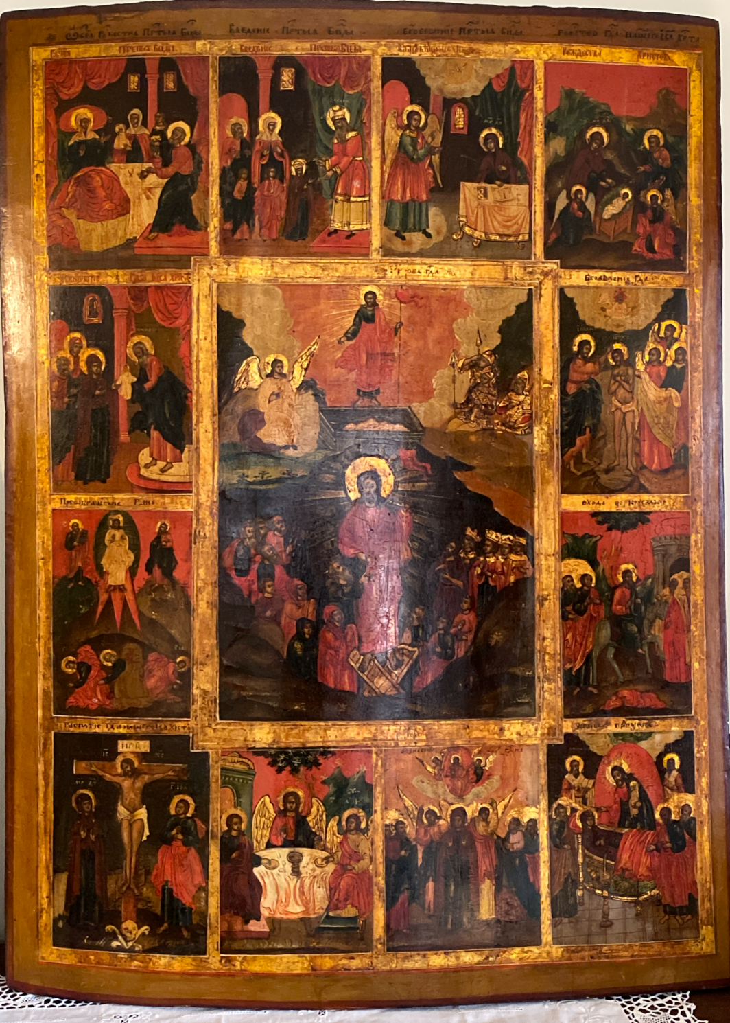 MAGNIFICENTE E GRANDE ICONA DELLE 12 FESTE DEL CALENDARIO LITURGICO. RUSSIA, INIZI XVIII sec.