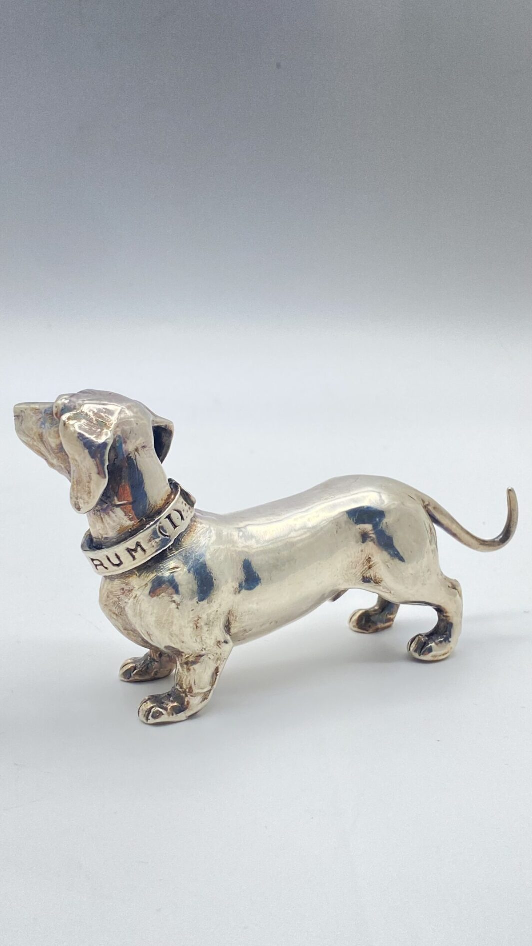 PREGIATA SCULTURA DI CANE BASSOTTO TEDESCO, IN ARGENTO, REALIZZATA CON TECNICA DELLA FUSIONE A CERA PERSA. ITALIA, VINTAGE, XX sec. - immagine 5