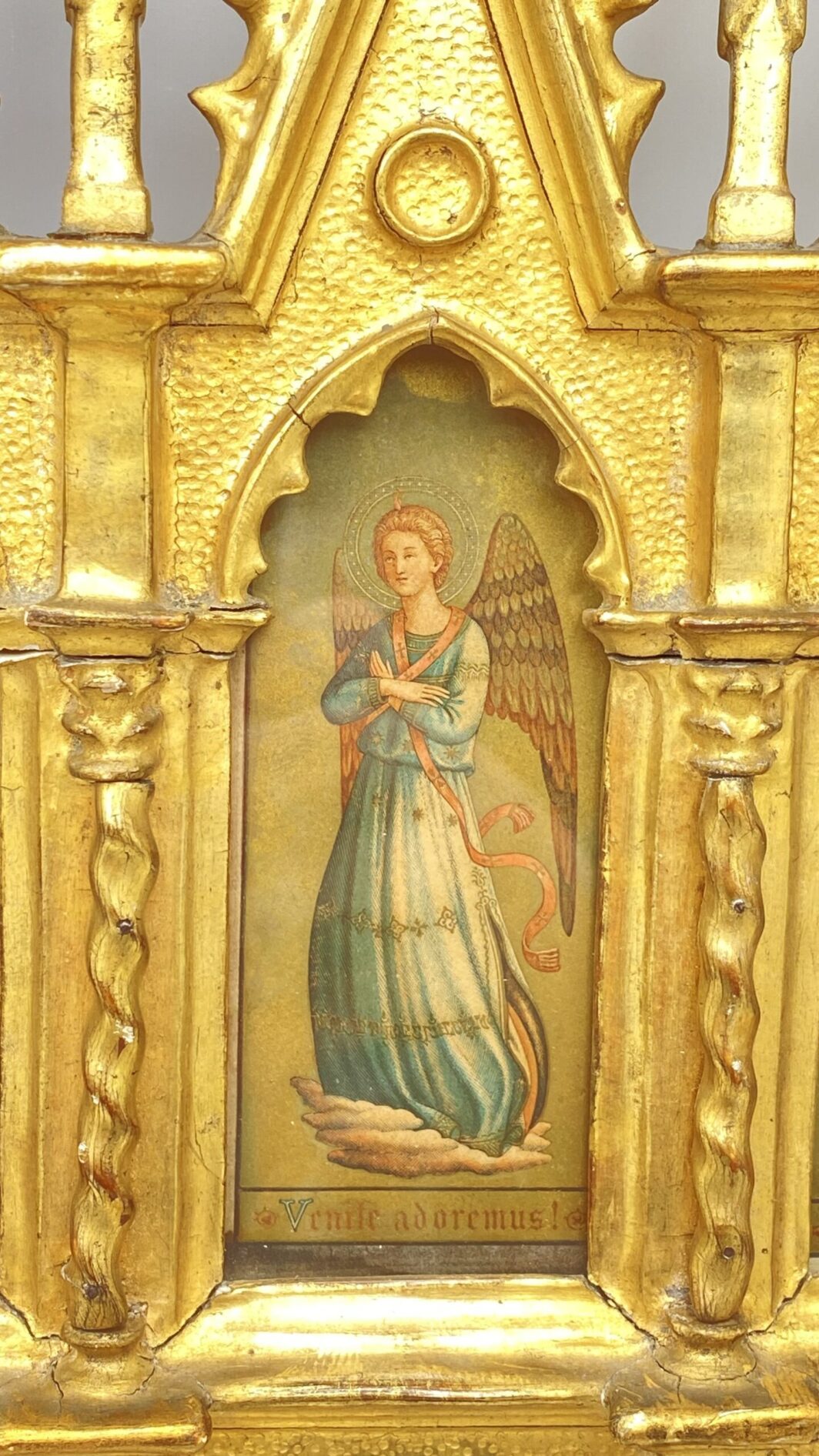 POLITTICO DI METÀ DEL XIX SECOLO, DECORATO IN ORO ZECCHINO, CON INCISIONI COEVE DEGLI ARCANGELI. - immagine 7