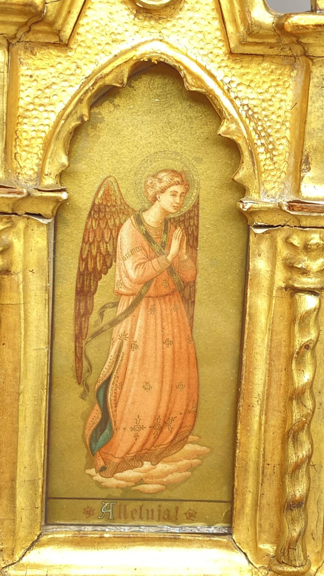 POLITTICO DI METÀ DEL XIX SECOLO, DECORATO IN ORO ZECCHINO, CON INCISIONI COEVE DEGLI ARCANGELI. - immagine 8