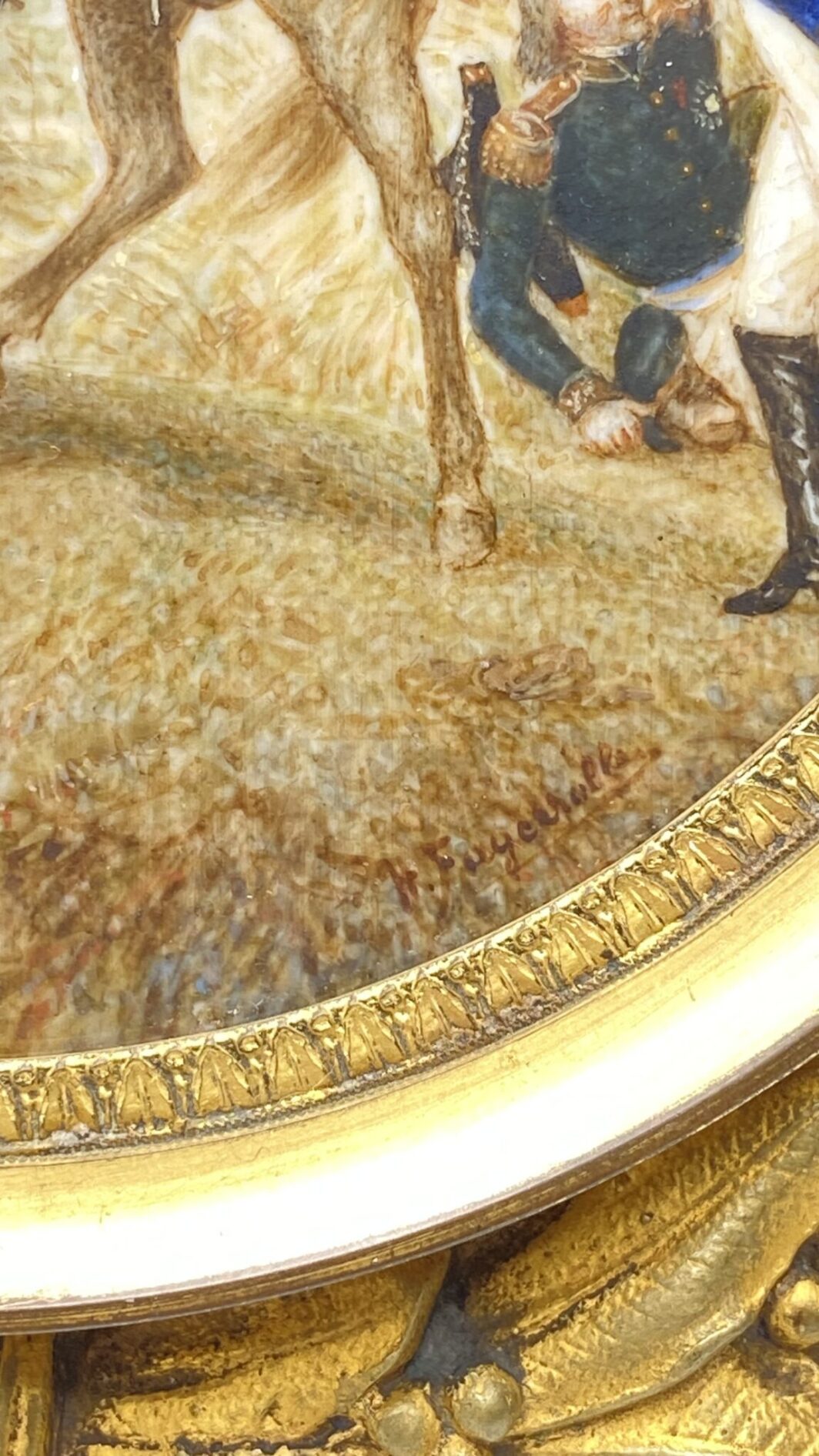 O. VERNET D’APRÉS MINIATURA DIPINTA SU AVORIO, DI NAPOLEONE BONAPARTE DURANTE LA BATTAGLIA DI WAGRAM, CON PREGIATA CORNICE IN BRONZO DORATO COEVA. FRANCIA, PRIMA METÀ DEL XIX sec. - immagine 10