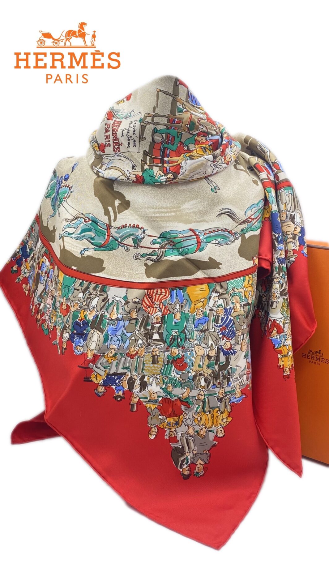HERMÈS. CARRÉ 90 VINTAGE “CIRQUE MOLIER” BY PHILIPPE DUMAS. PARIGI, ANNI ‘80. CON SCATOLA ORIGINALE. - immagine 2
