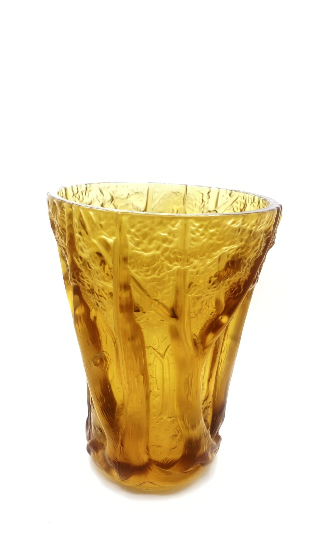 “LALIQUE FRANCE”. STRAORDINARIO VASO VINTAGE IN CRISTALLO COLOR AMBRA, CON RAFFIGURAZIONE IN RILIEVO DI UN BOSCO. - immagine 5
