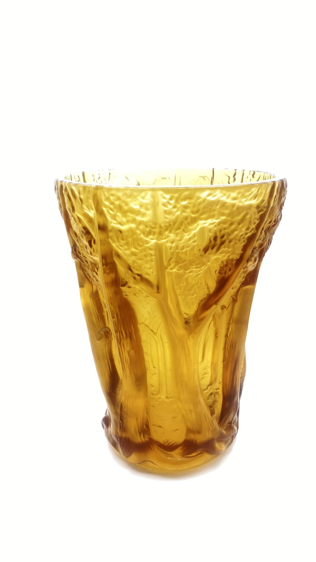 “LALIQUE FRANCE”. STRAORDINARIO VASO VINTAGE IN CRISTALLO COLOR AMBRA, CON RAFFIGURAZIONE IN RILIEVO DI UN BOSCO. - immagine 7